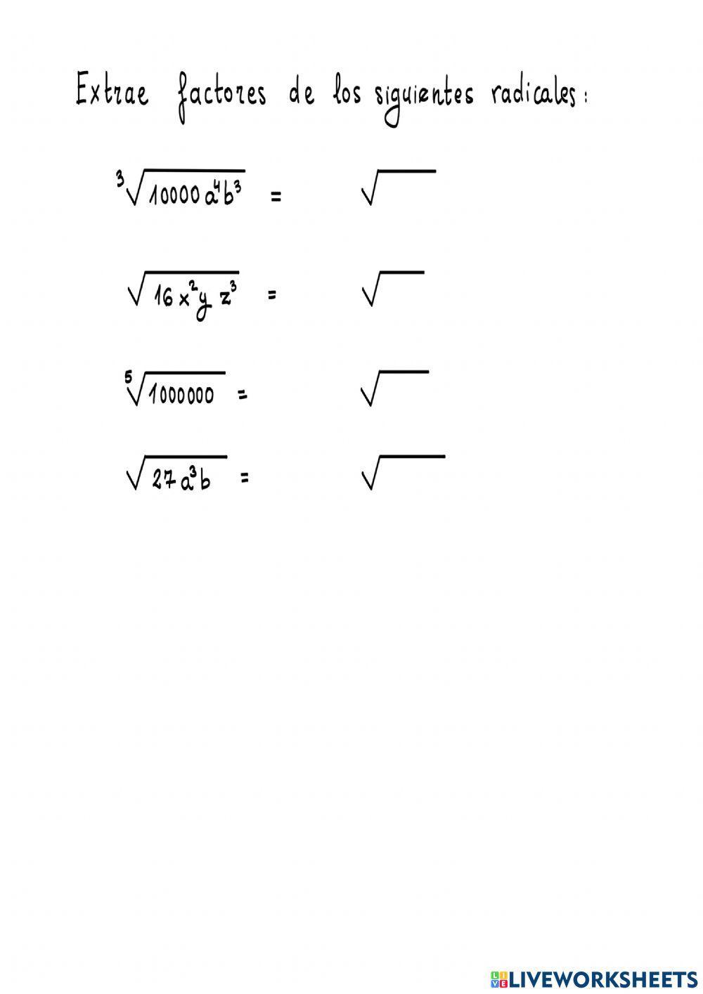 Extraer factores de un radical (raíz)