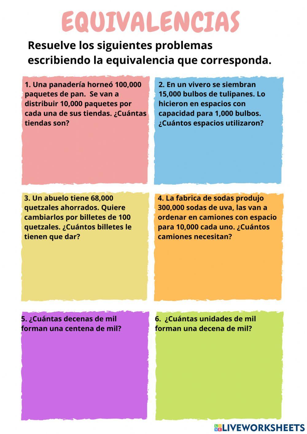 EQUIVALENCIAS DE NUMEROS