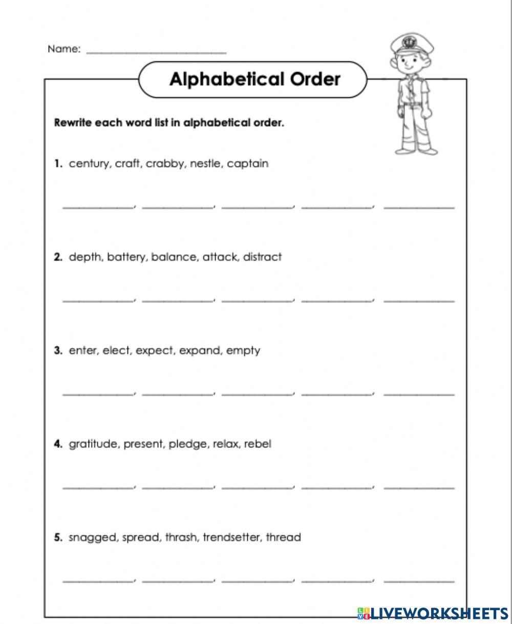 Alphabetical Order  E-1 6th Grade