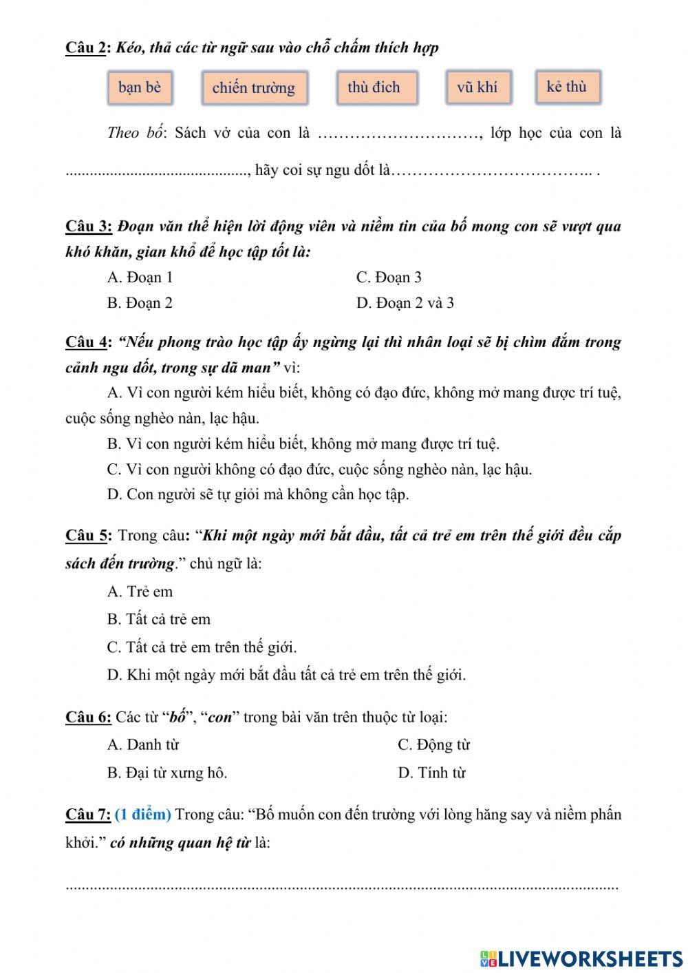 Bài KT cuối kì I-môn TV