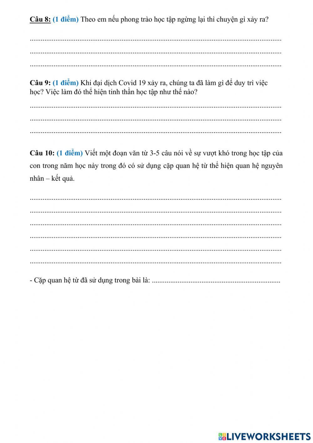 Bài KT cuối kì I-môn TV