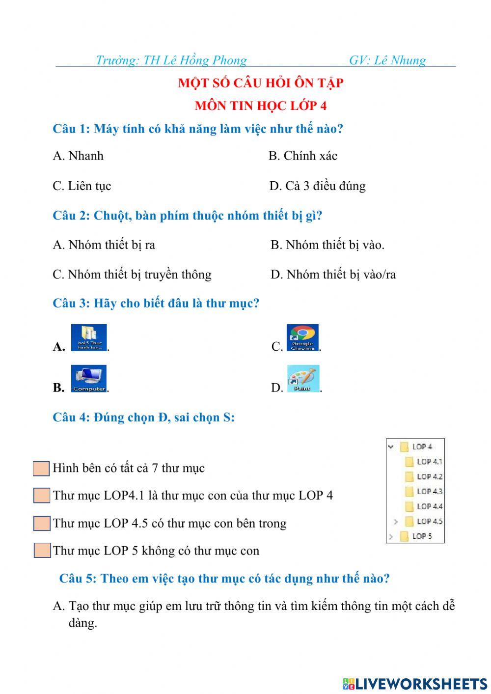 Ôn tâp khối 4 - HK1
