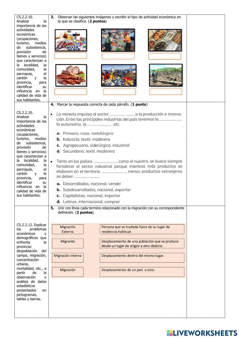 Evaluación de Estudios Sociales del Segundo Parcial del Segundo Quimestre