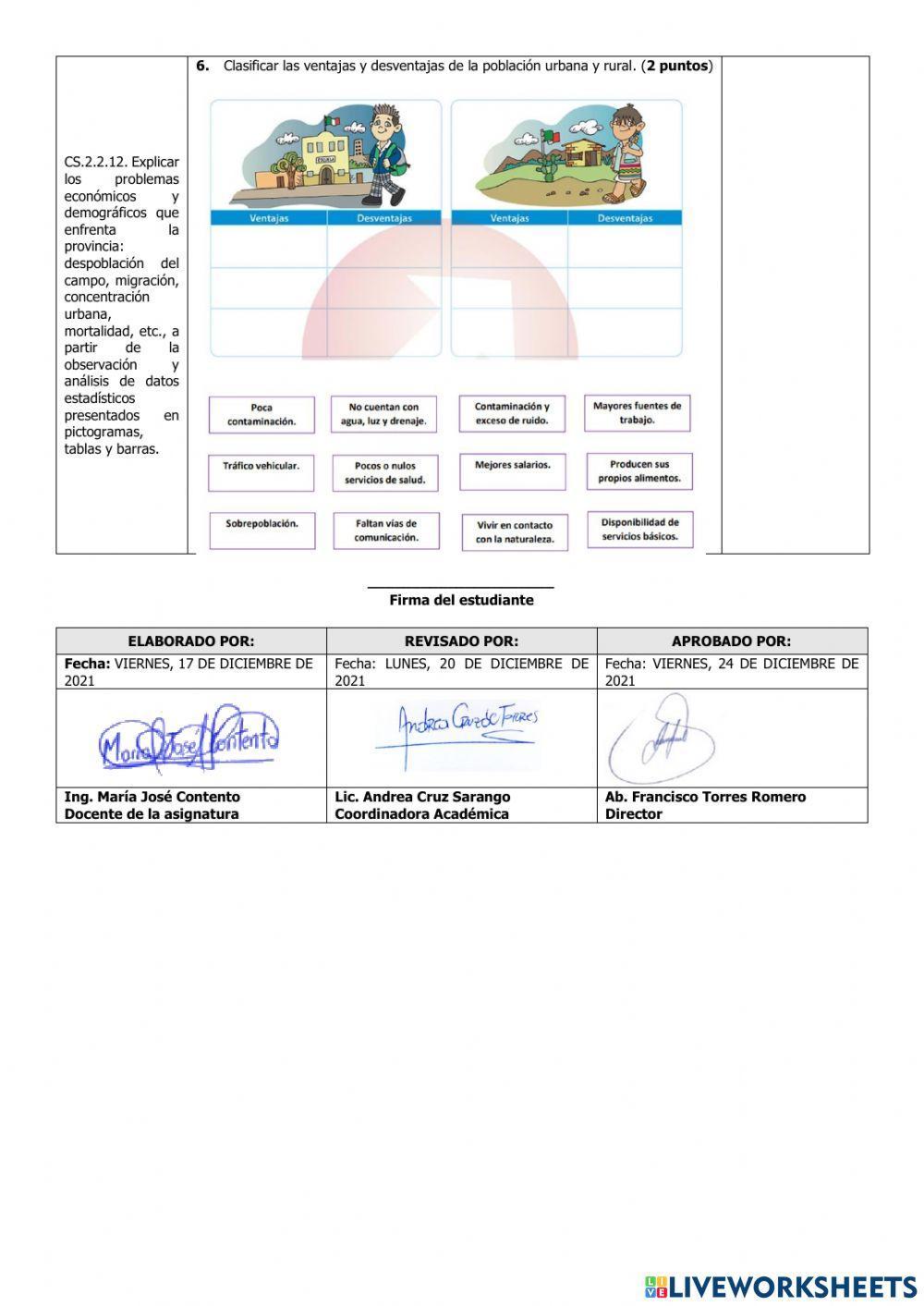 Evaluación de Estudios Sociales del Segundo Parcial del Segundo Quimestre