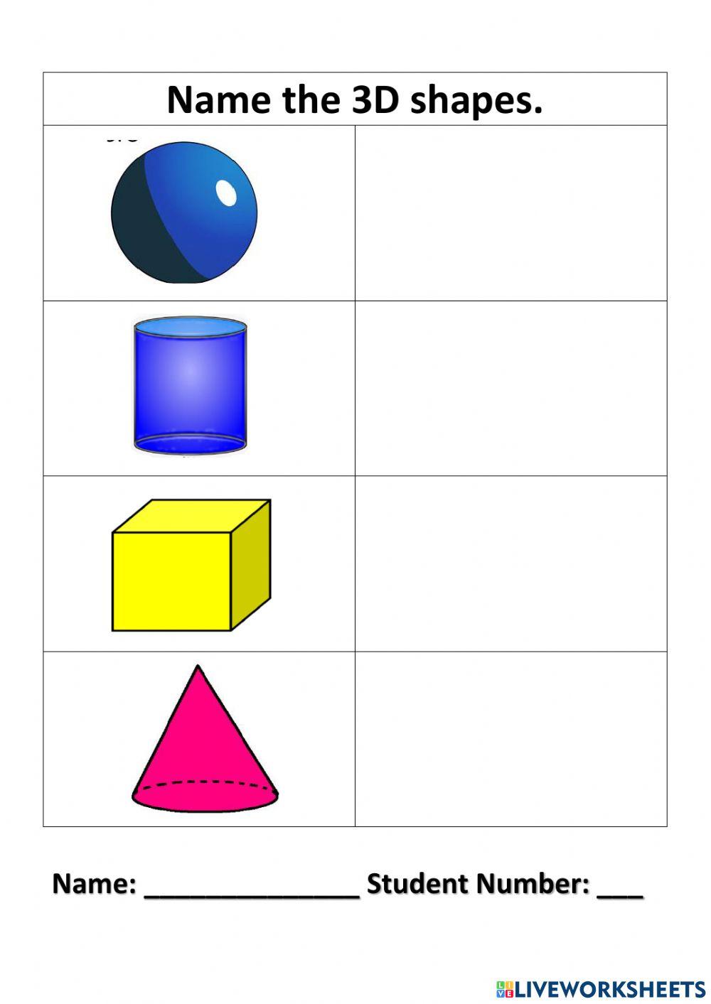 3D Shapes online pdf worksheet Live Worksheets