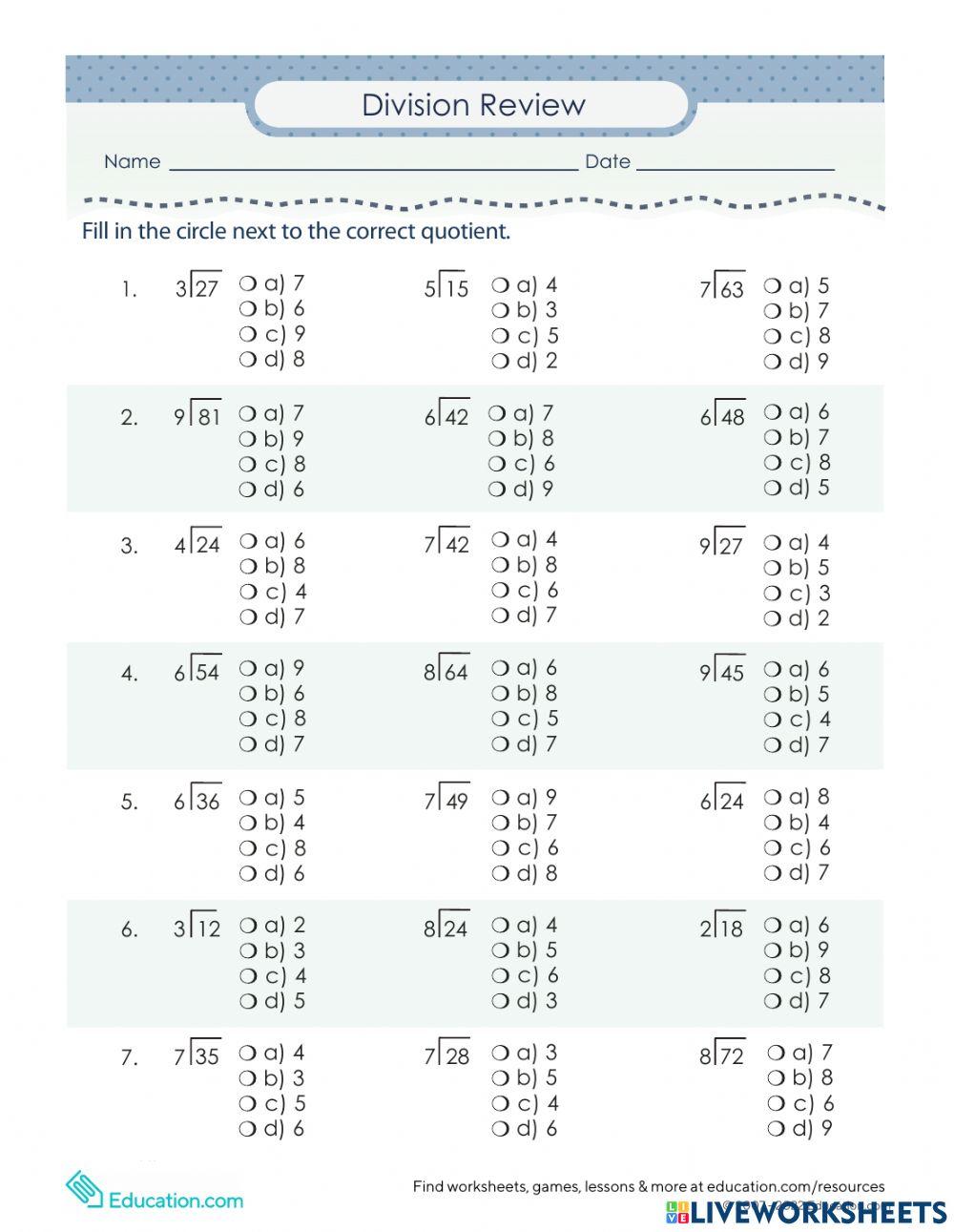 Division Practice online exercise for | Live Worksheets