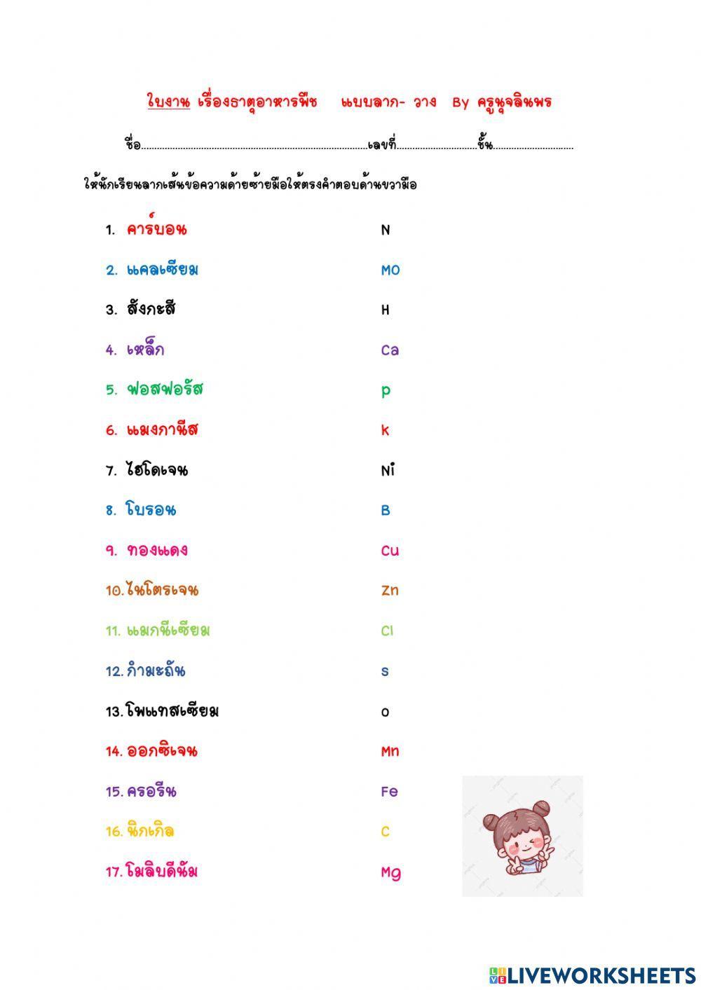 ใบงานธาตุอาหารพืช