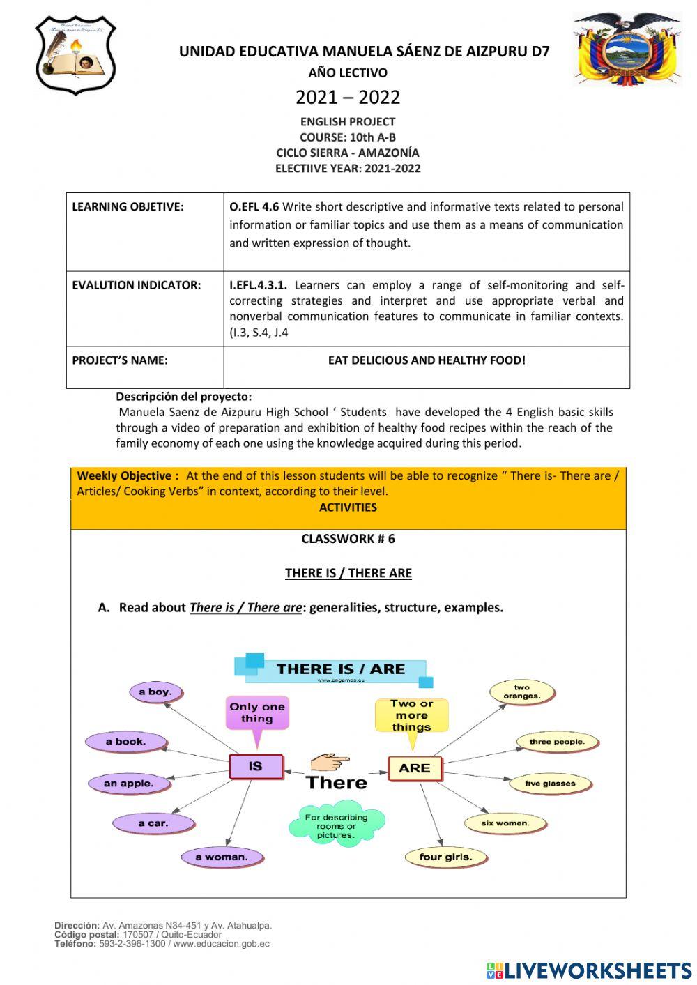 Ejercicios Online-There is - There are-10th EGB