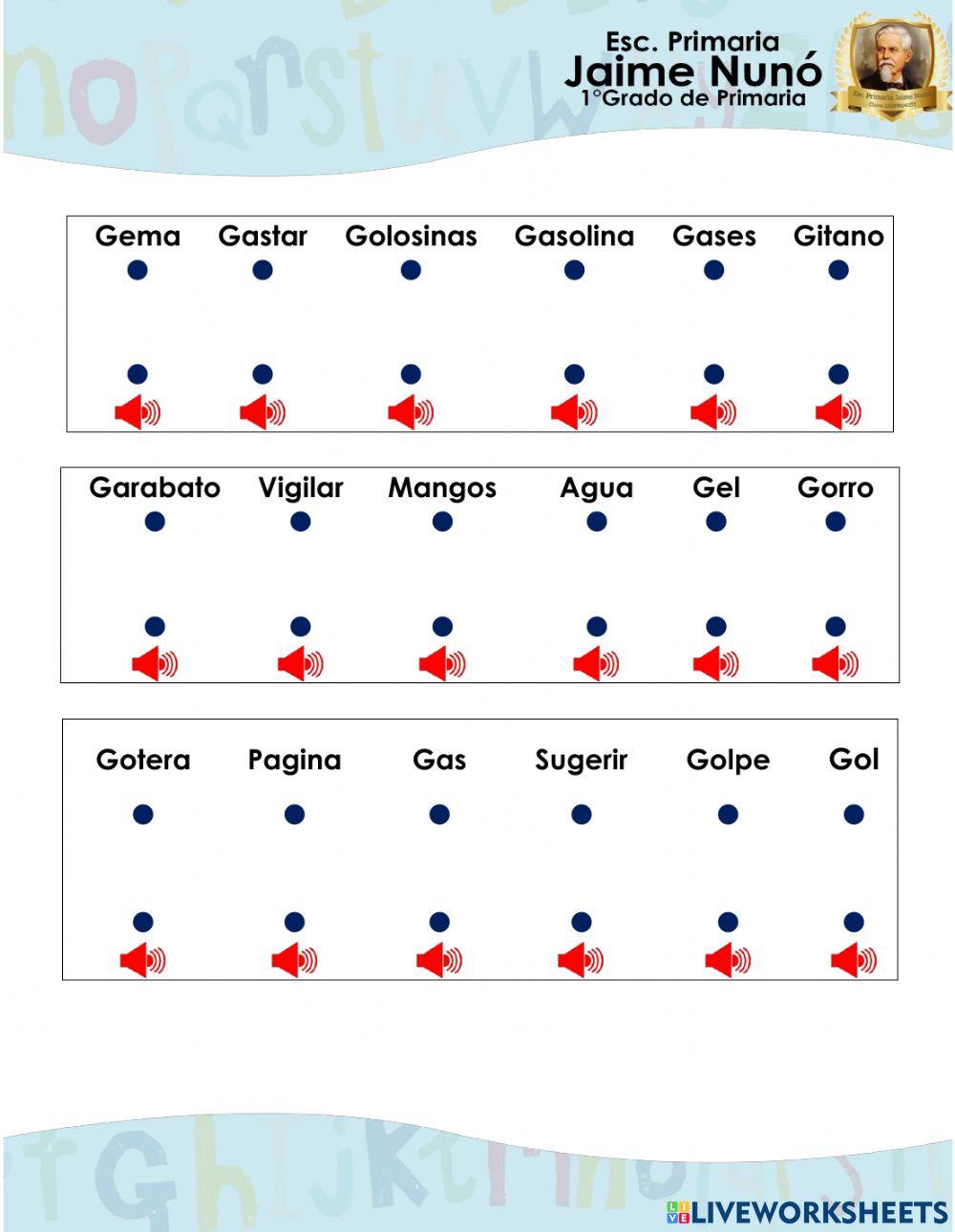 Palabras con la Letra Gg