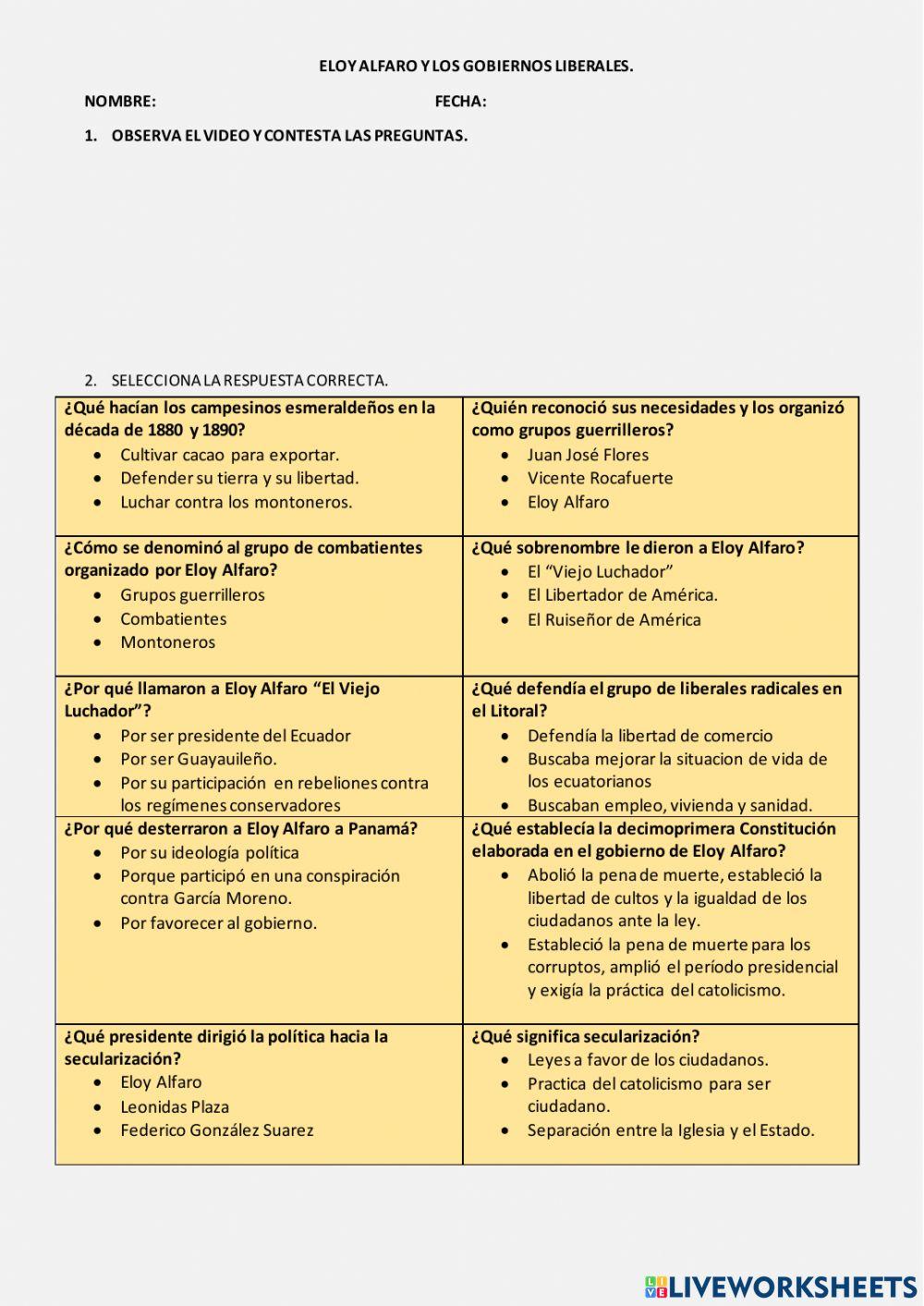 Eloy alfaro y los gobiernos liberales