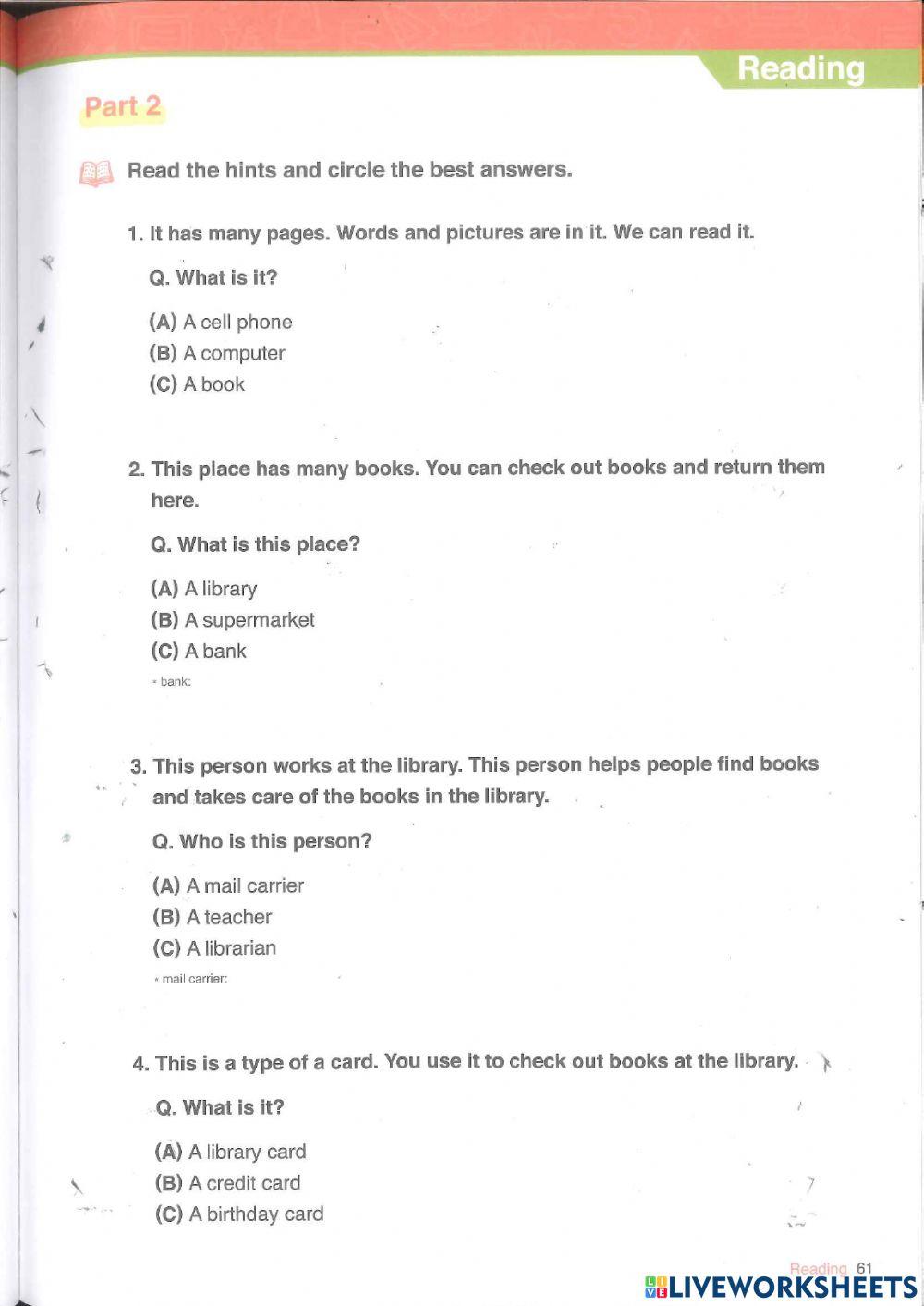 Toefl primary 1 Unit 3 Reading & Listening Part 1-3