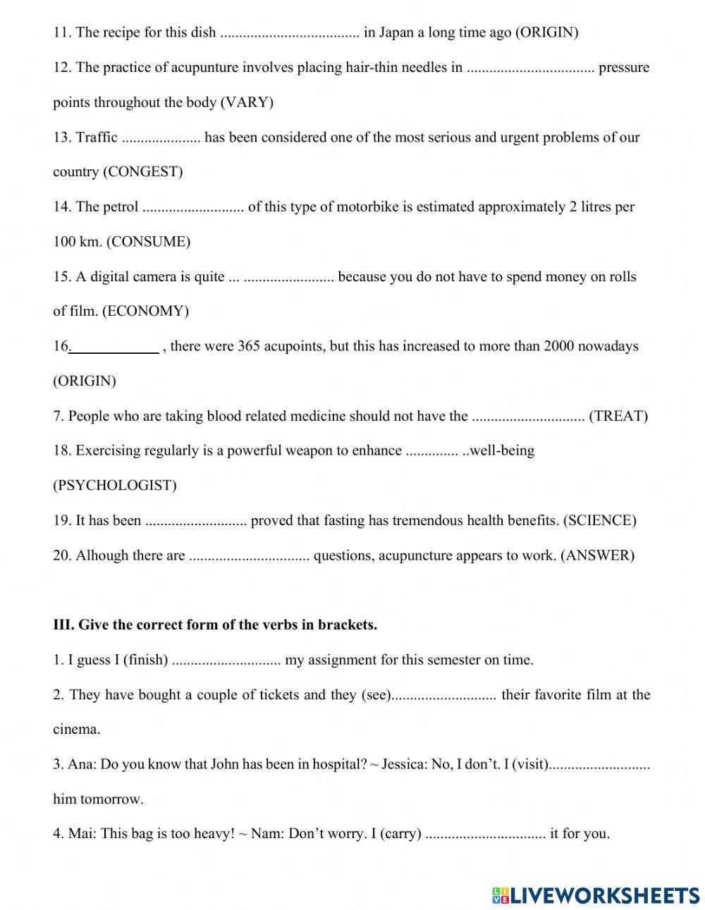 Verb form & word form