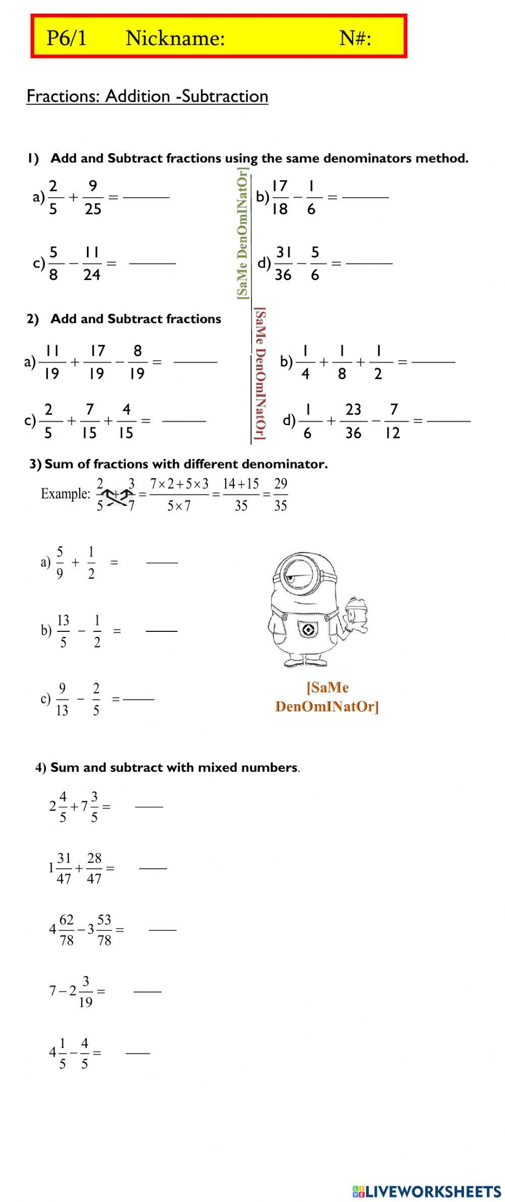Fractions: Addition-Subtraction (diff2) Fractions: Addition-Subtraction (diff2)
