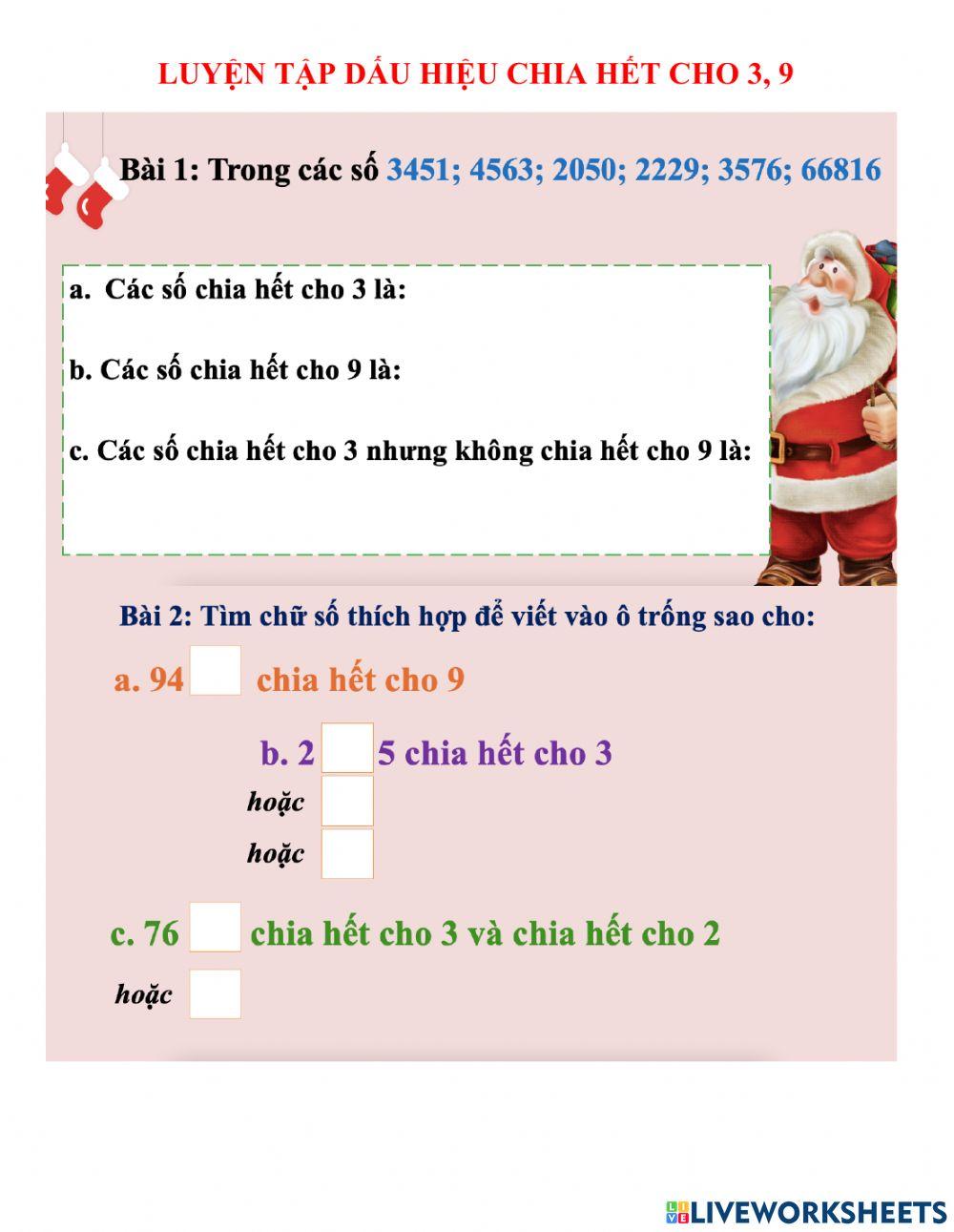 Luyện tập dấu hiệu chia hết cho 3,9