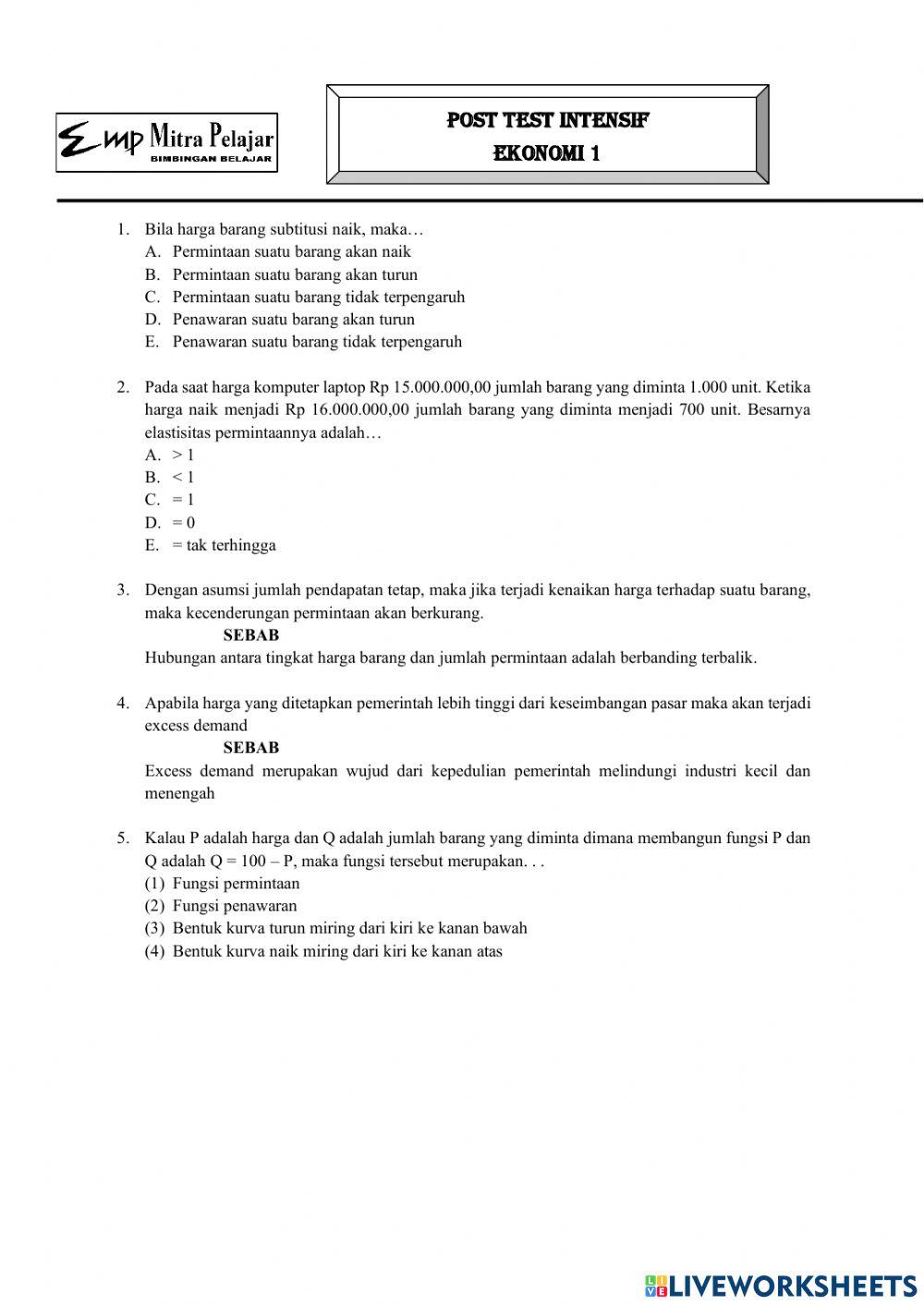 Post test intensif ekonomi 1