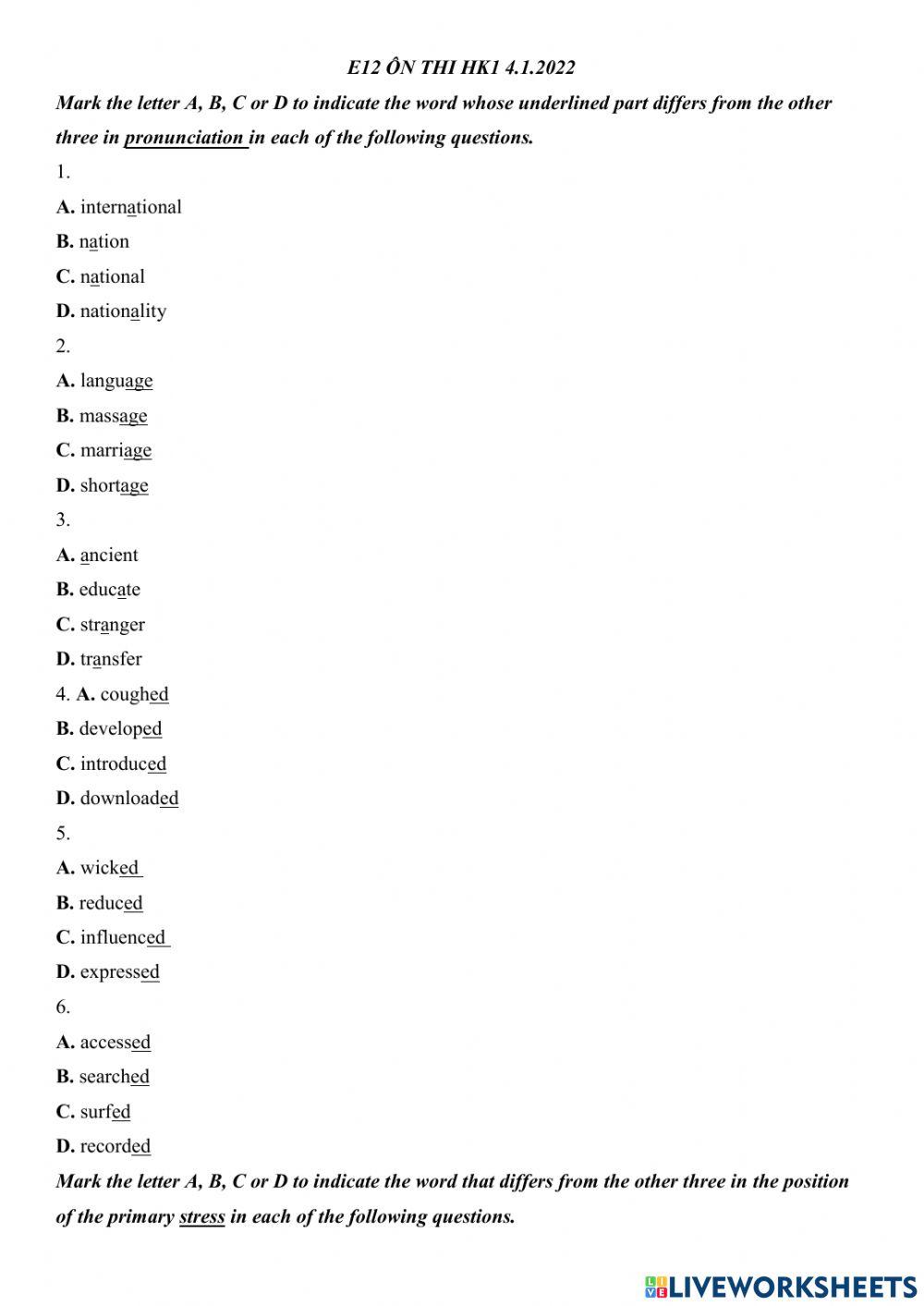 E12 on thi hk1 4.1.2022