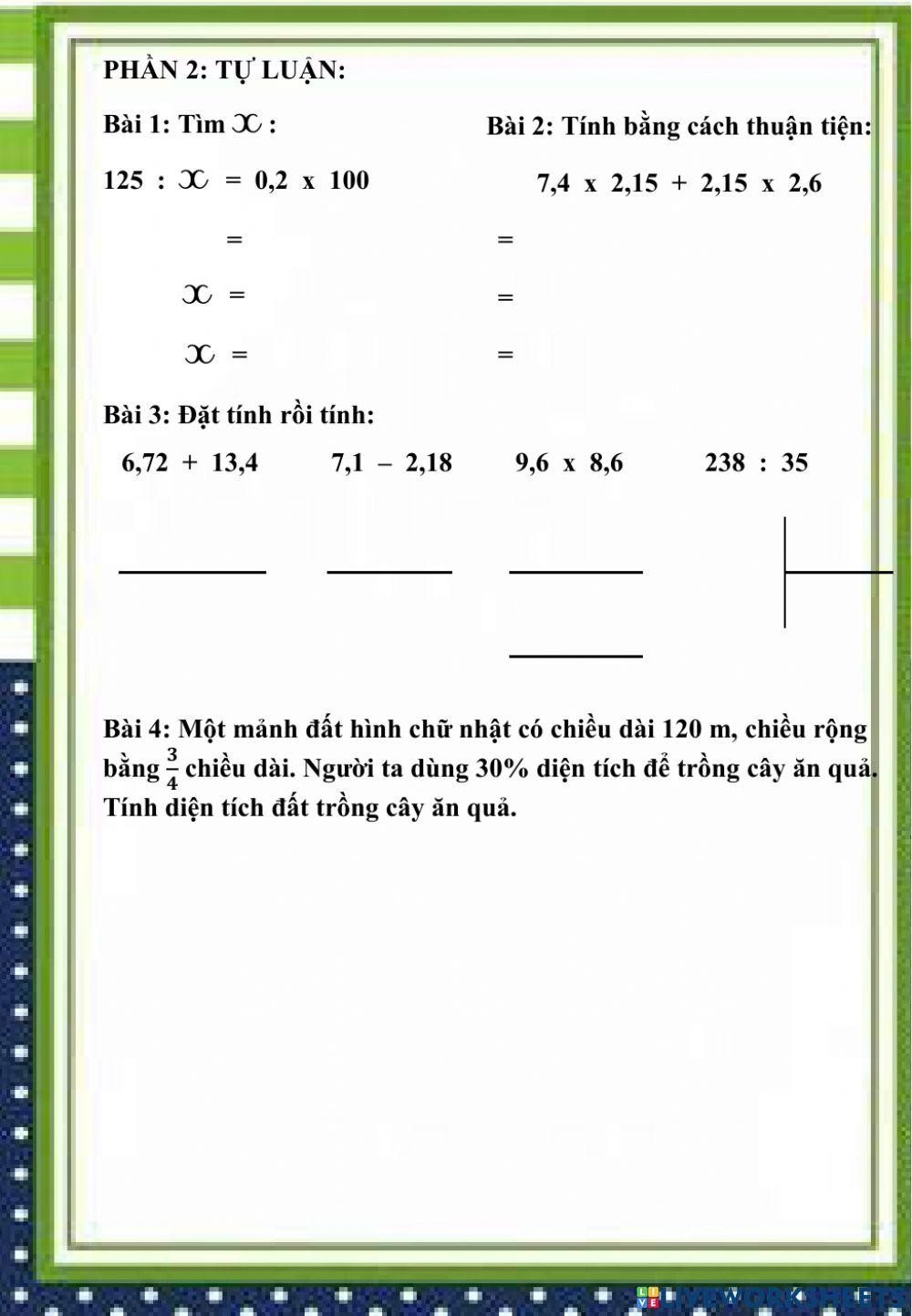 Toán 5 - Ôn tập cuối kì 1