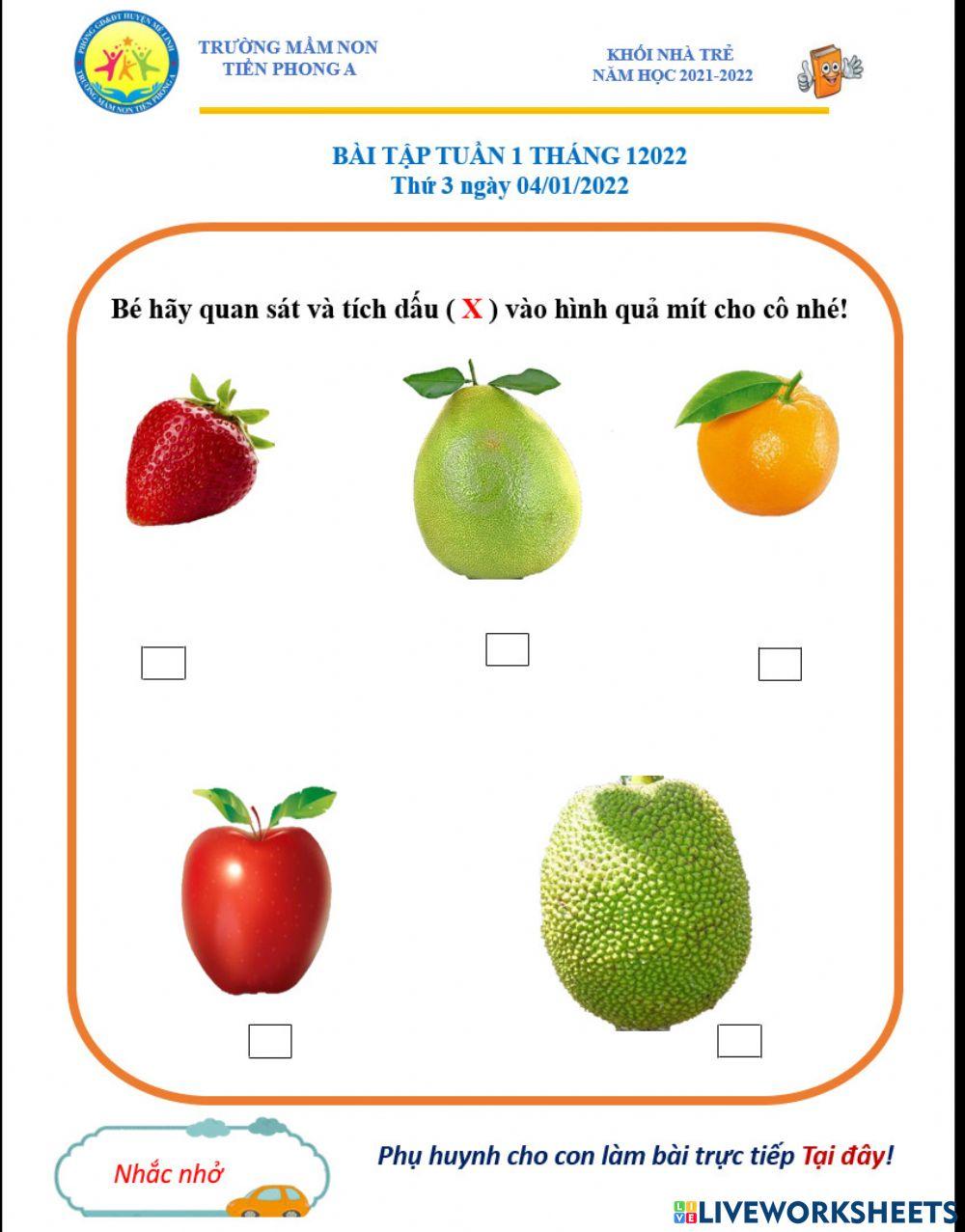 Bé hãy tích vào hình ảnh quả mít nhé!