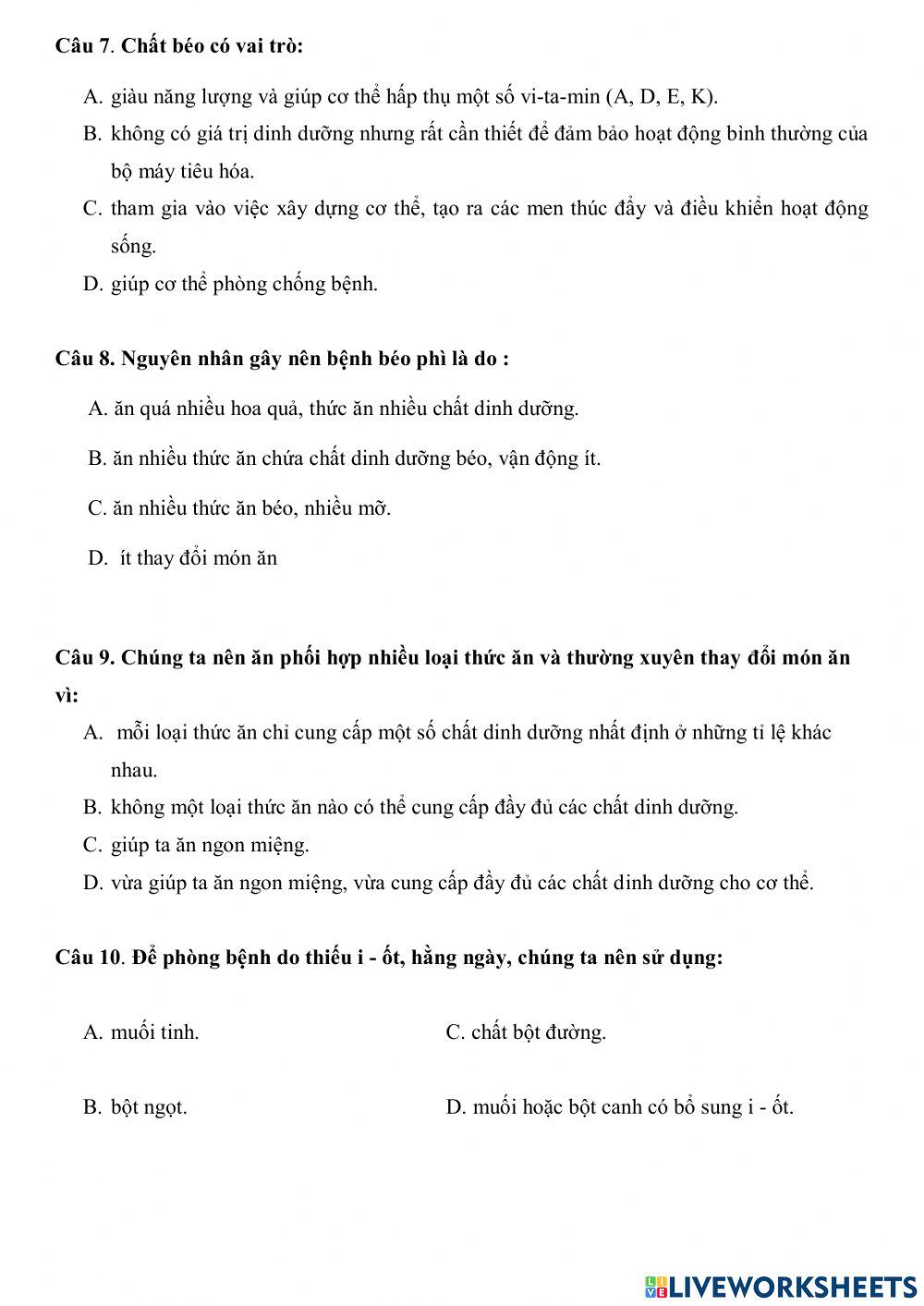 Ôn Khoa học CK1 lớp 4