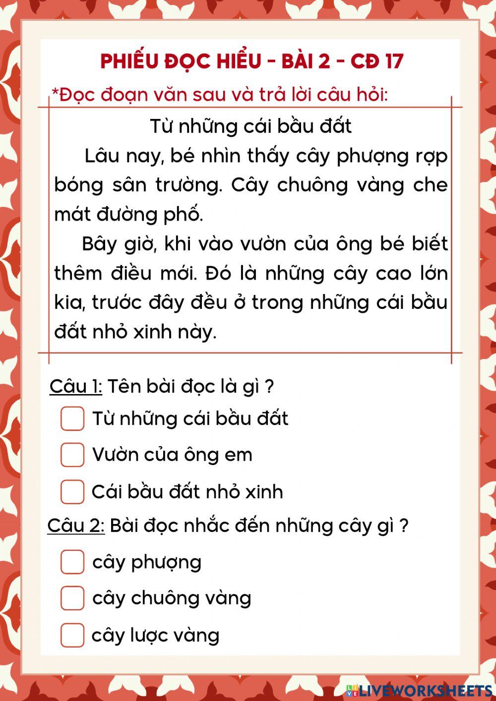 Đọc hiểu Tuần 17-Bài 2