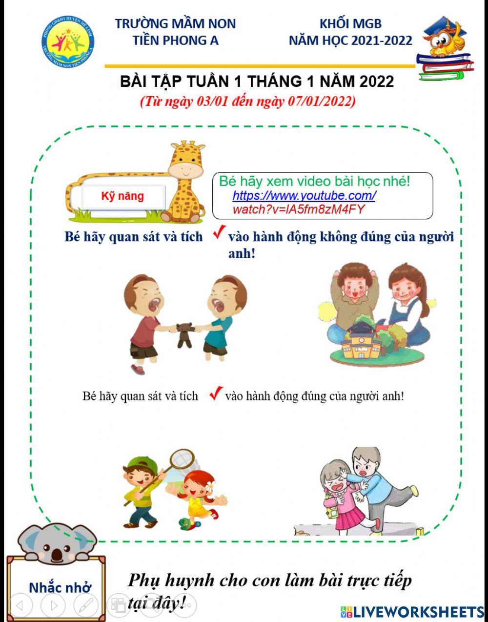 Bé hãy tích vào đáp án đúng nhé!