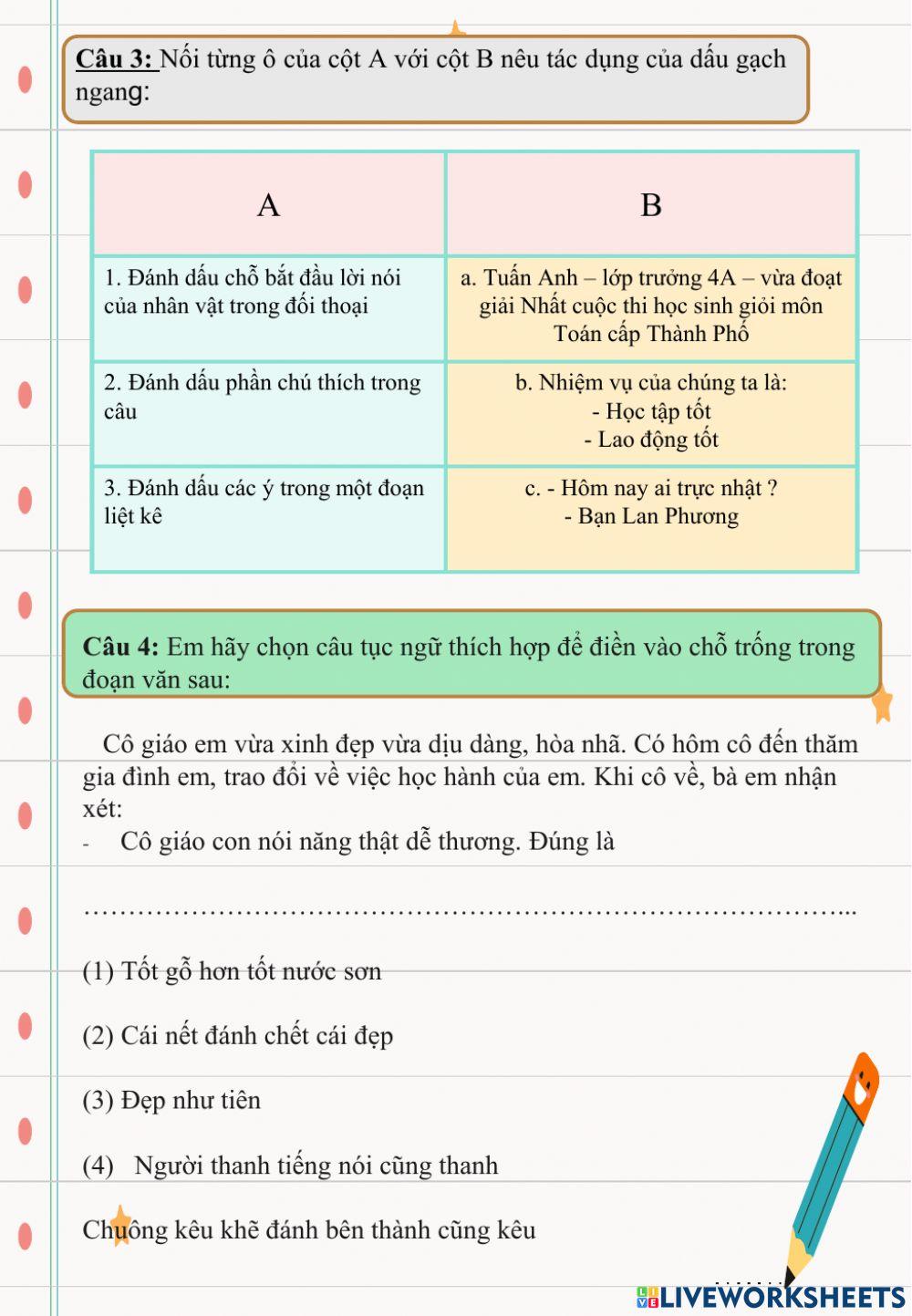 Phiếu bài tập Tiếng Việt 4Tuần 23