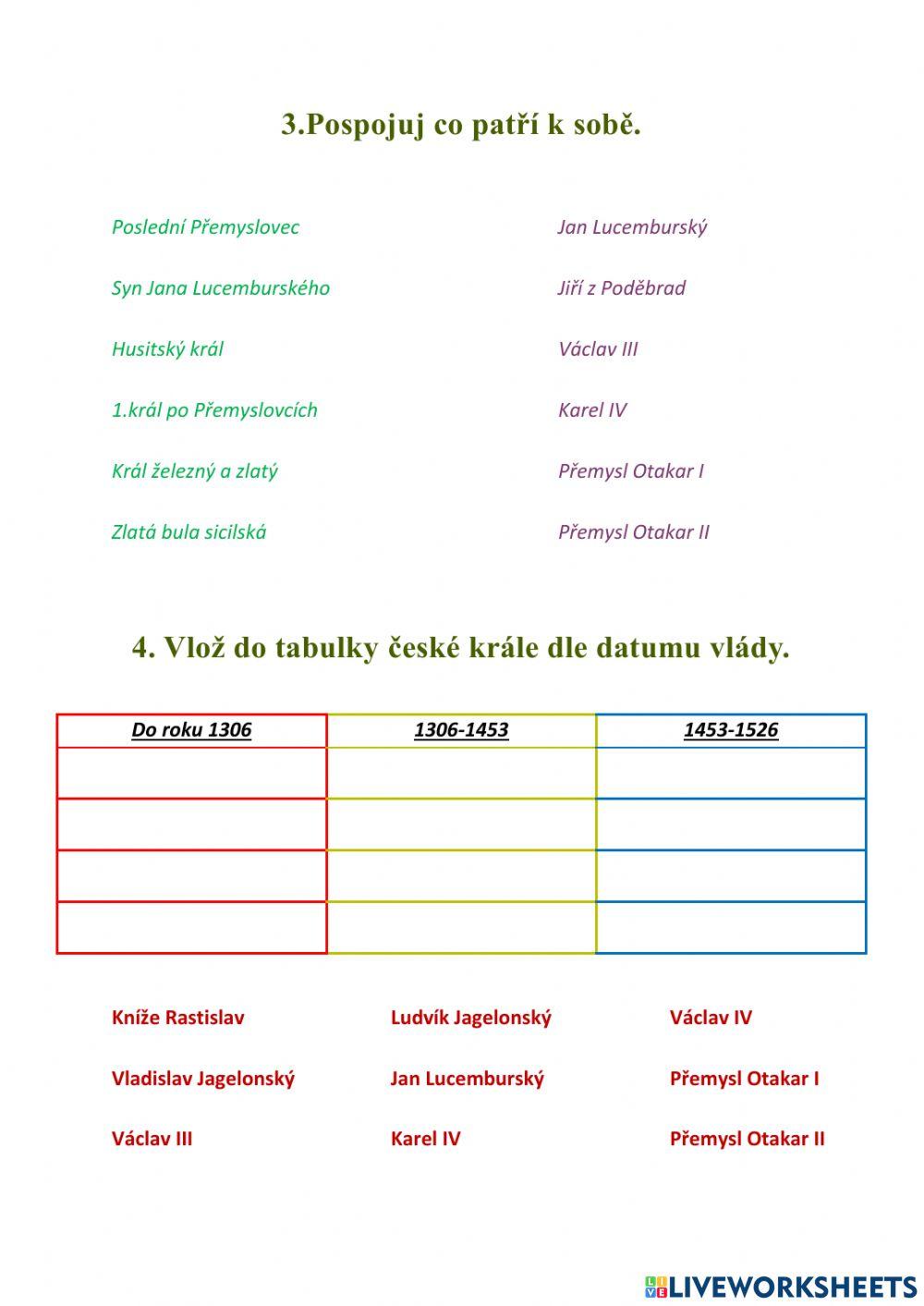 Pracovní list - dějiny českých zemí