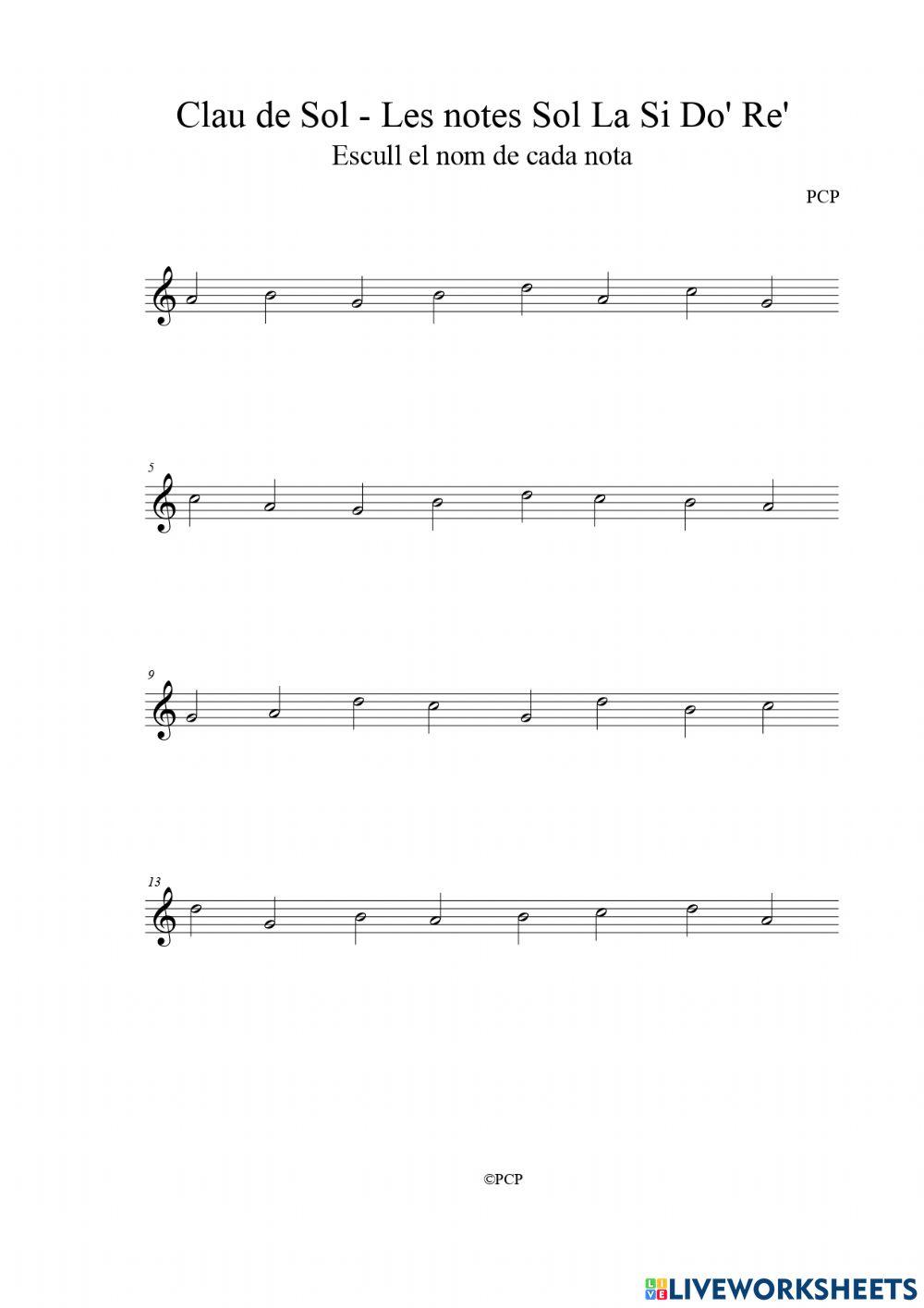 Clau de sol: notes musicals 8 sol la si do' re'