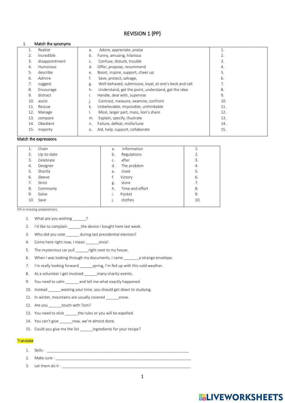 MATURA VOCABULARY REVISION EXERCISES