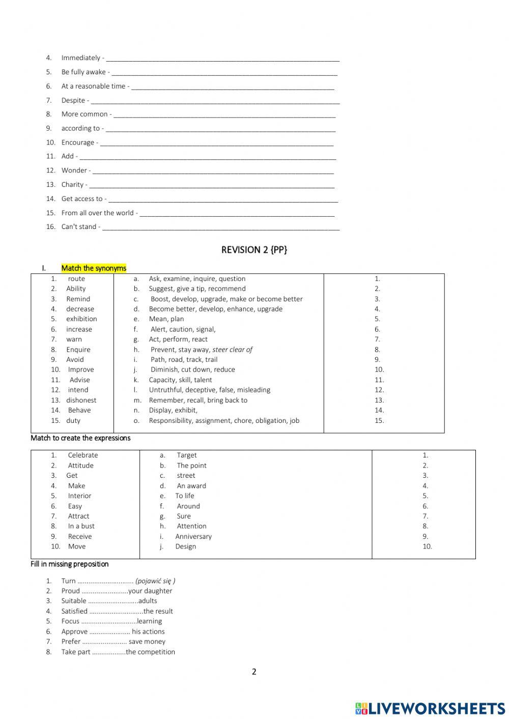 MATURA VOCABULARY REVISION EXERCISES