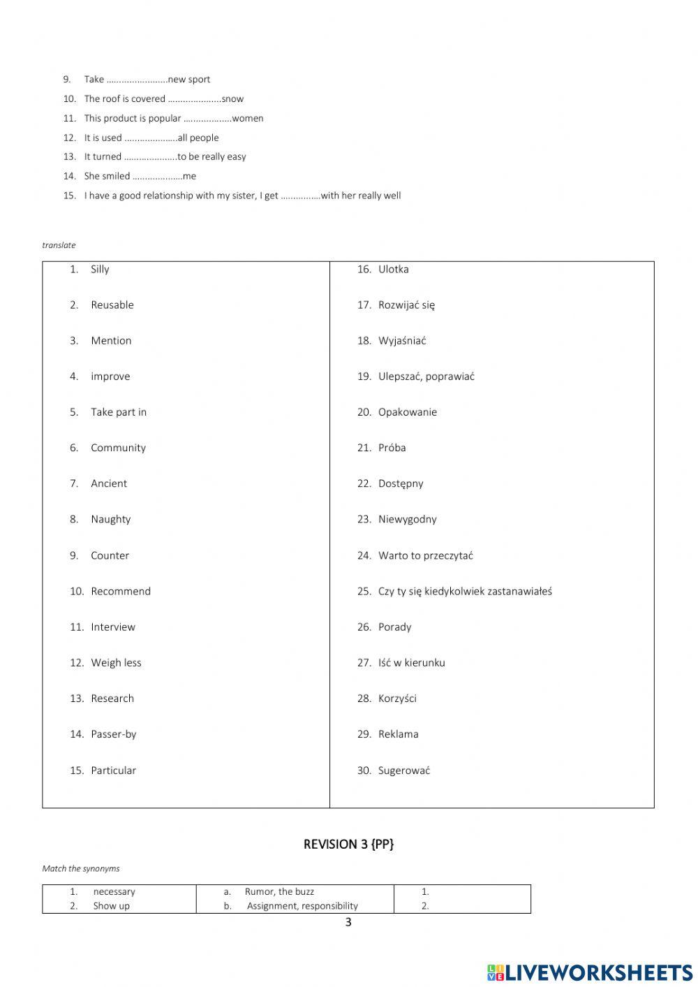 MATURA VOCABULARY REVISION EXERCISES