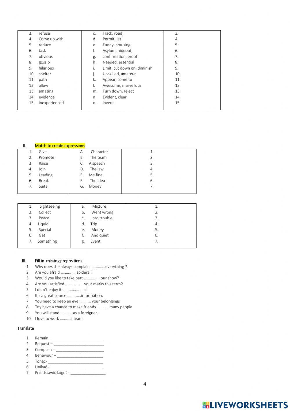 MATURA VOCABULARY REVISION EXERCISES