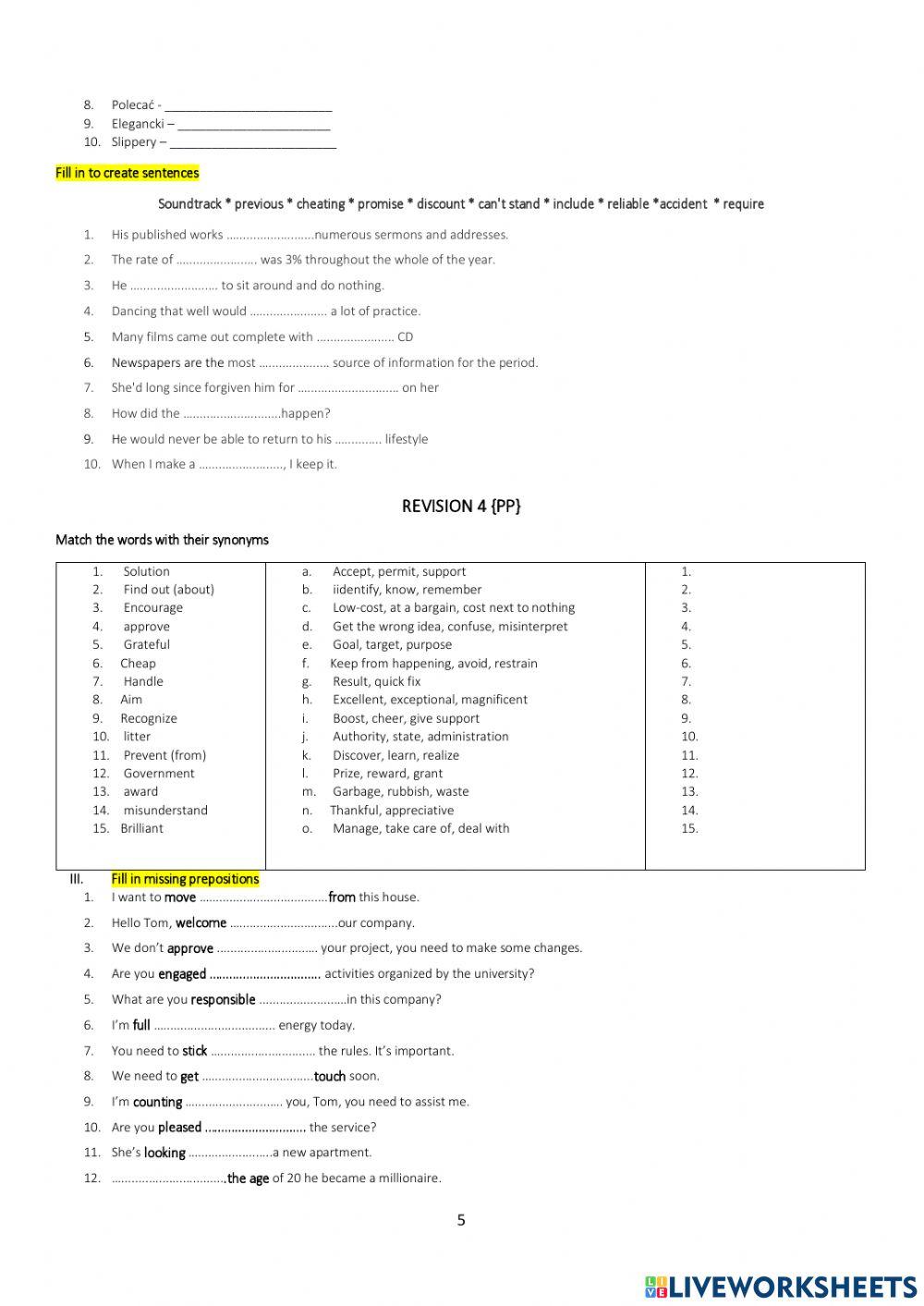 MATURA VOCABULARY REVISION EXERCISES