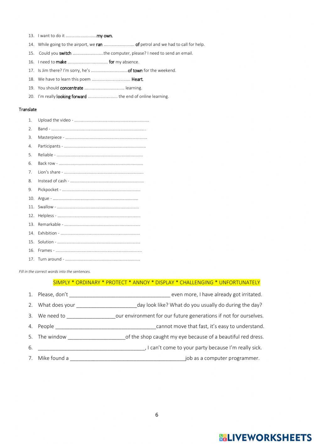 MATURA VOCABULARY REVISION EXERCISES