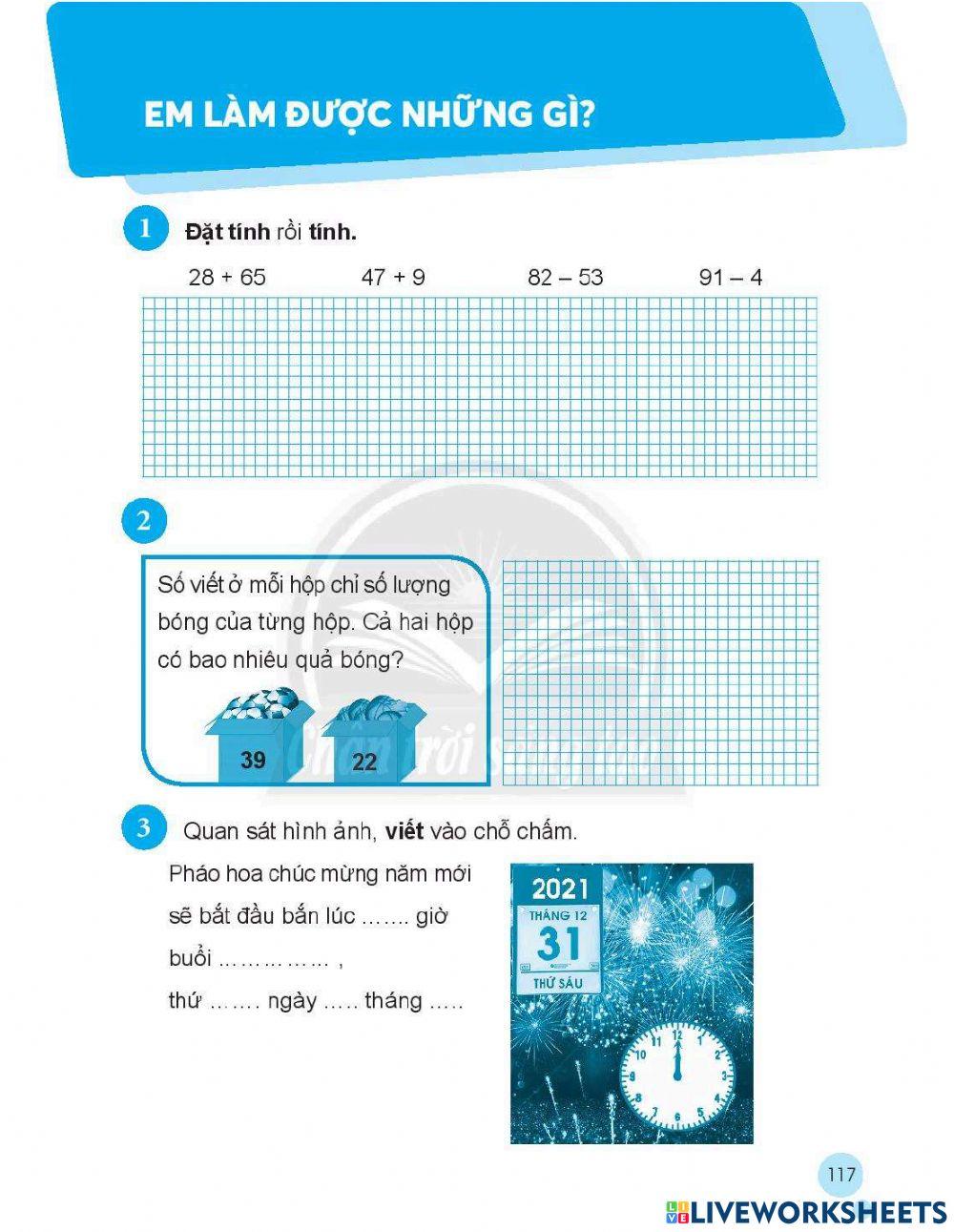 Phiếu bài tập toán trang 117 lớp 2