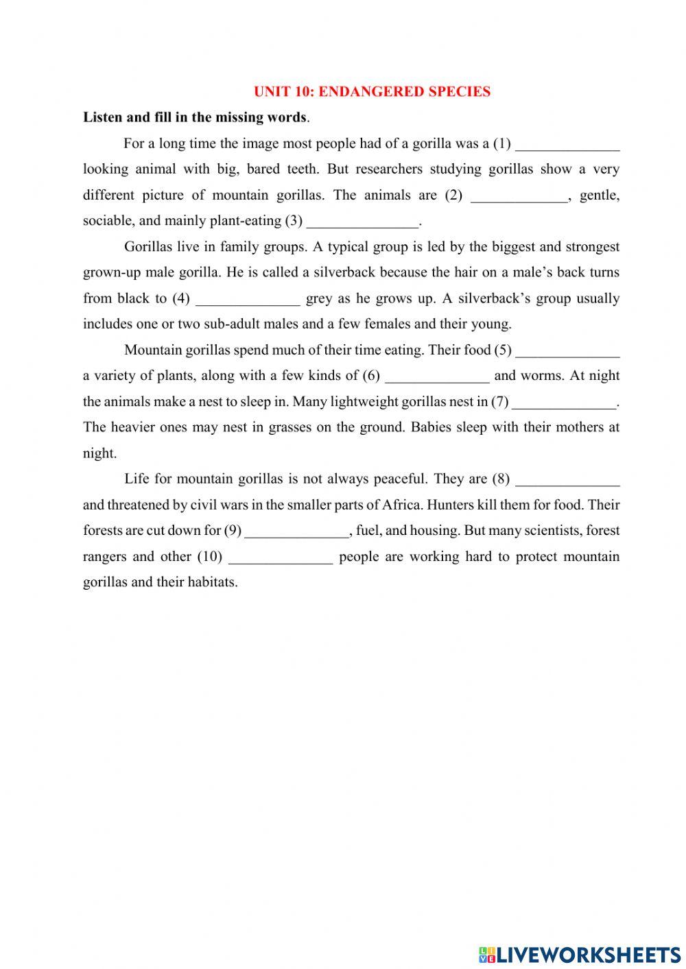 Unit 10 Listening Gap-filling
