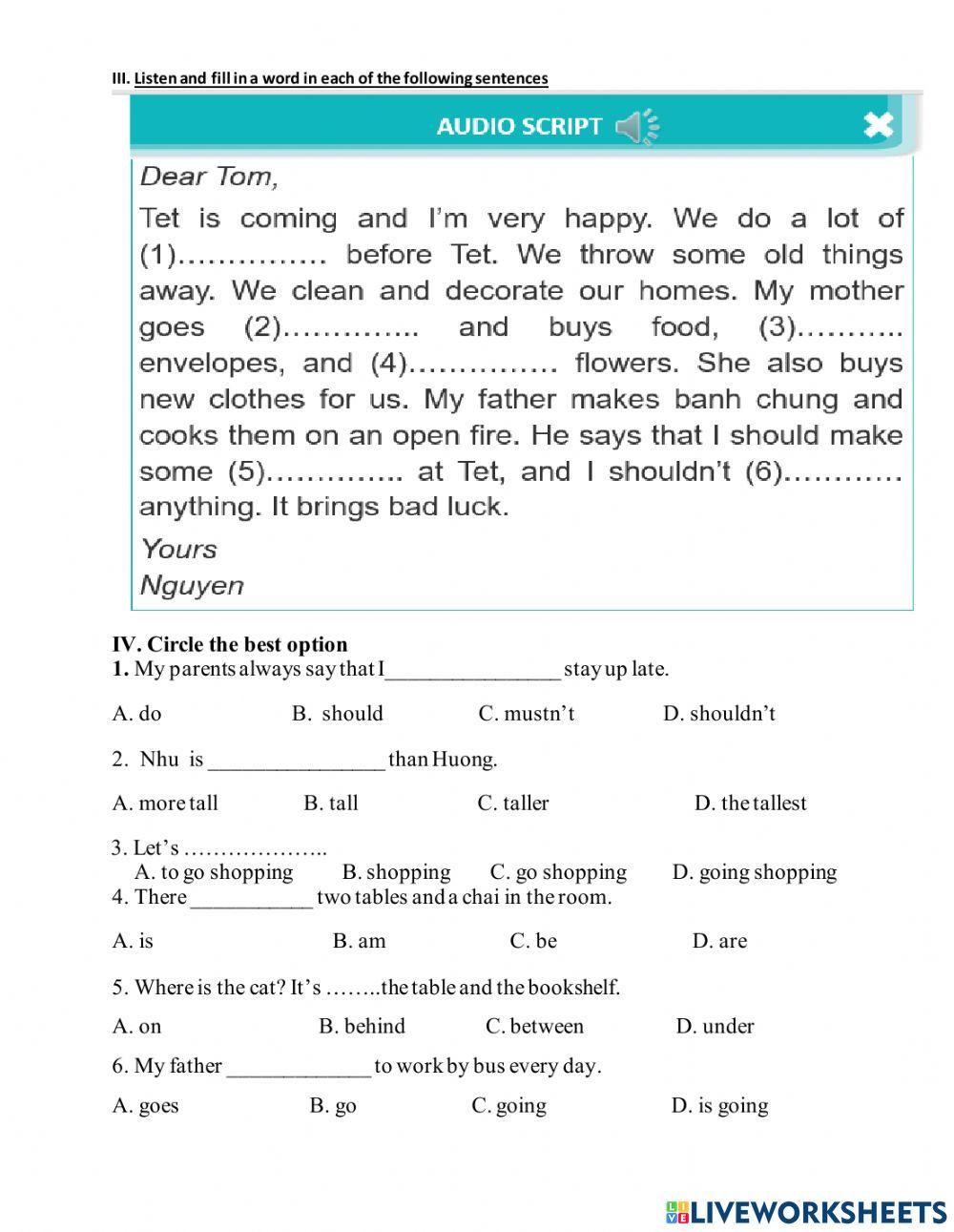 Ôn tập nghe học kỳ I