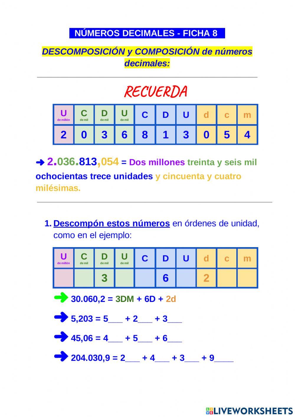 Descomposición de números decimales