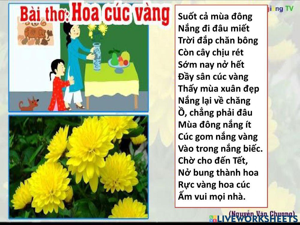 Nhấn vào ảnh để phóng to Bài thơ Hoa Cúc Vàng worksheet | Live Worksheets