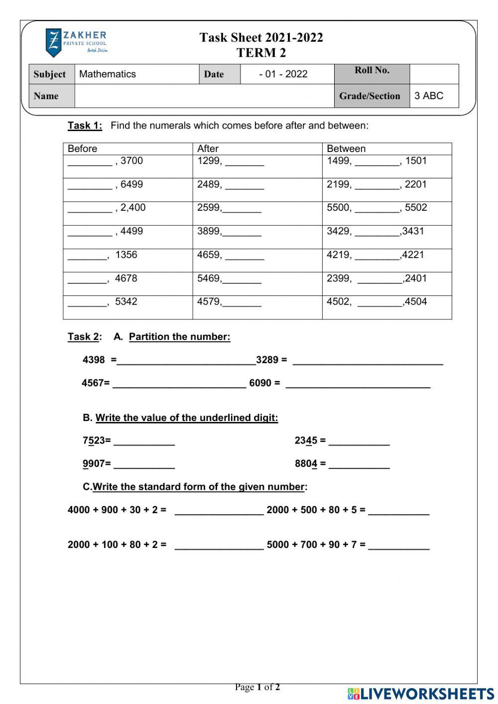Number System free activity | Live Worksheets