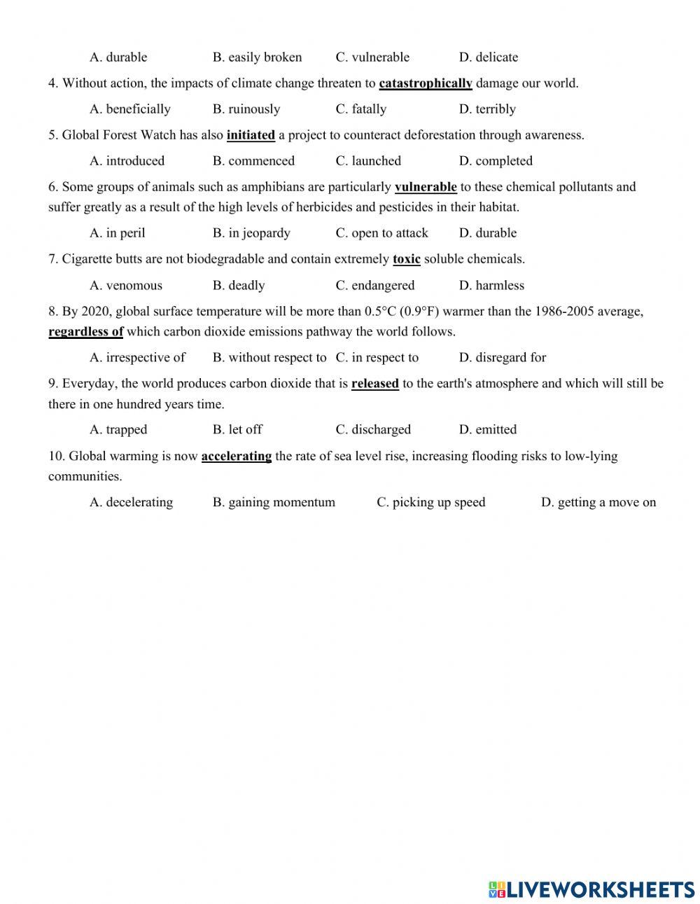Unit 3. THE GREEN MOVEMENT PART 2: VOCABULARY AND GRAMMAR