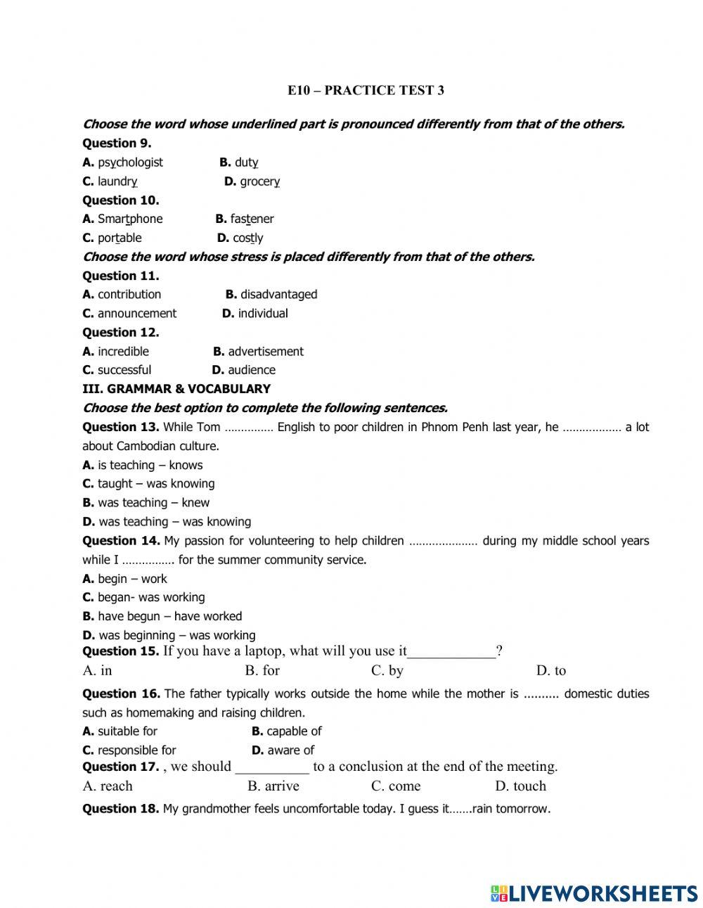 E10 - practice test 3