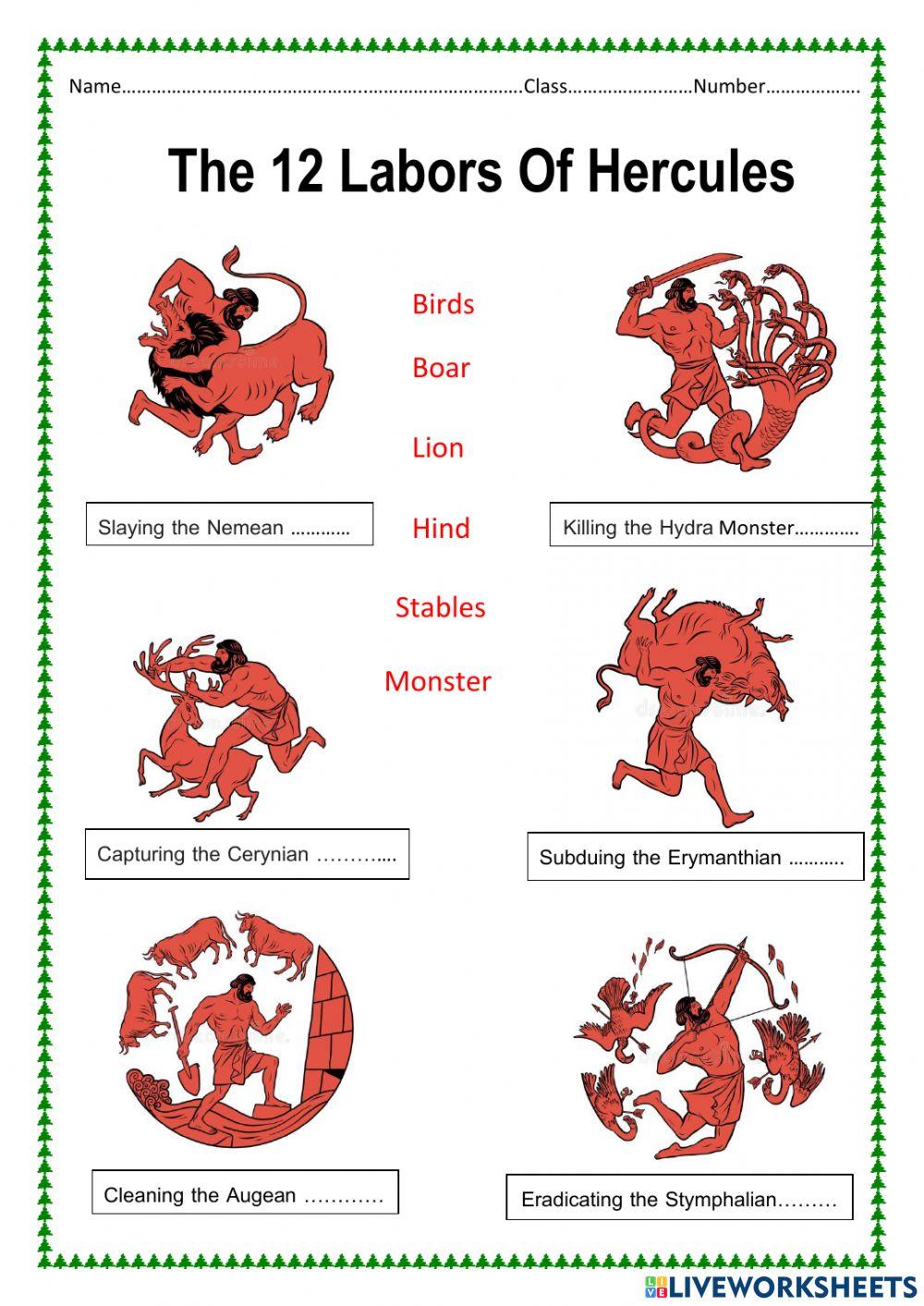 The 12 labors of Hercules 1 online exercise for Live Worksheets