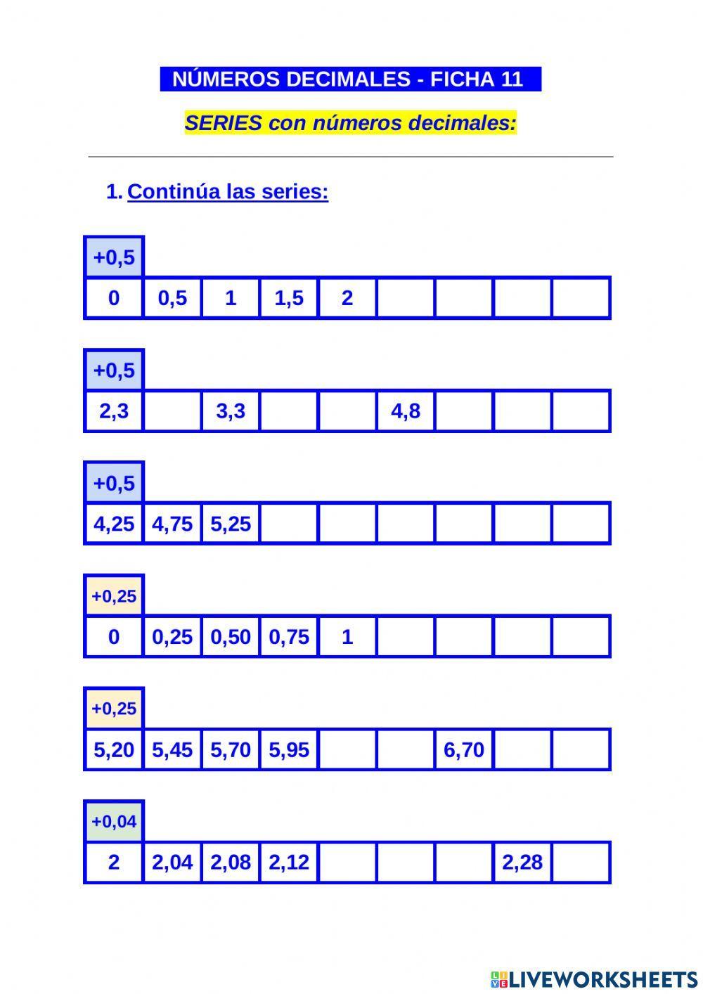 Series con números decimales