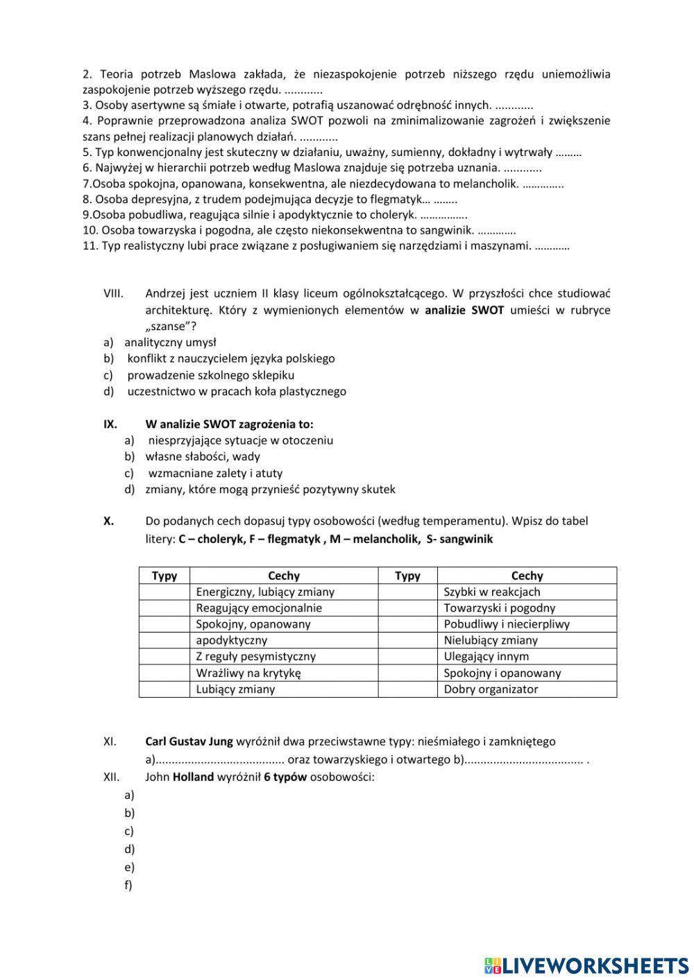 SWOT, potrzeba, osobowość