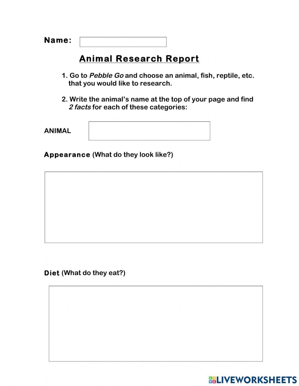 Pebble Go Animal Research worksheet | Live Worksheets