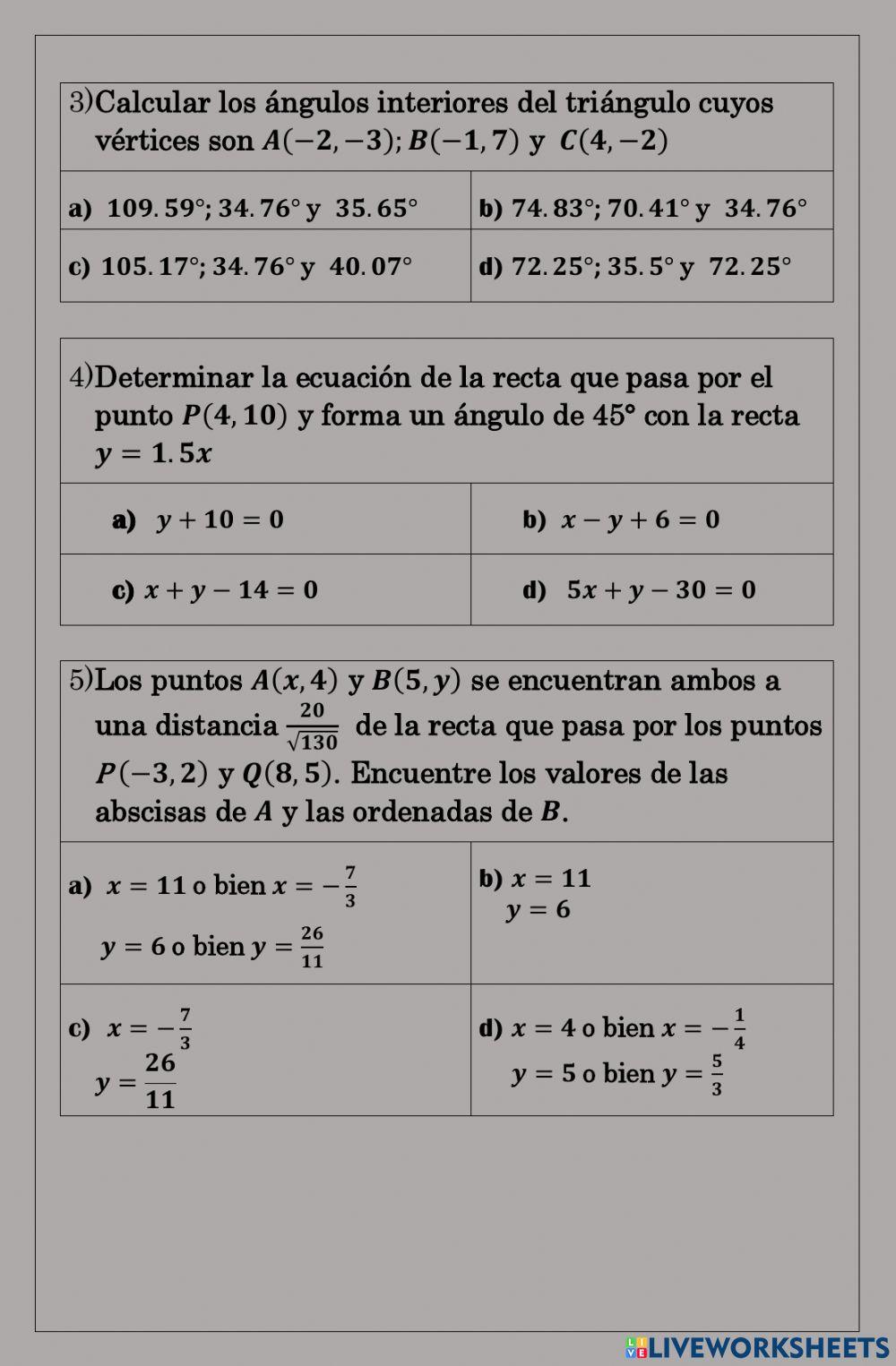 Distancia de un punto a una recta y ángulo formado entre dos rectas
