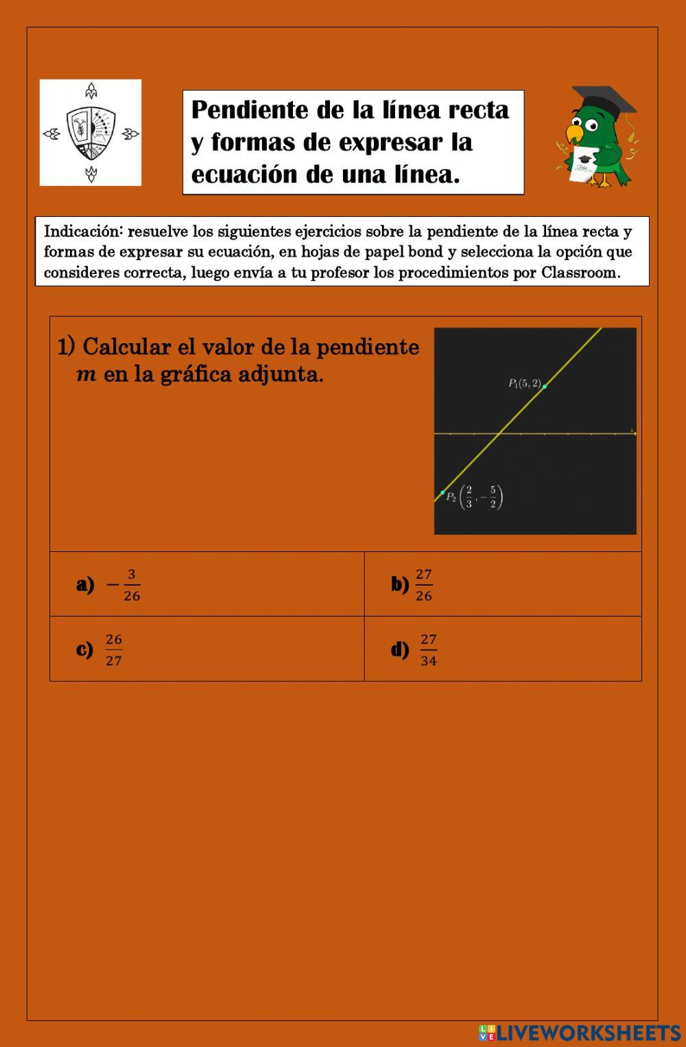 Pendiente de la línea recta y formas de expresar su ecuación