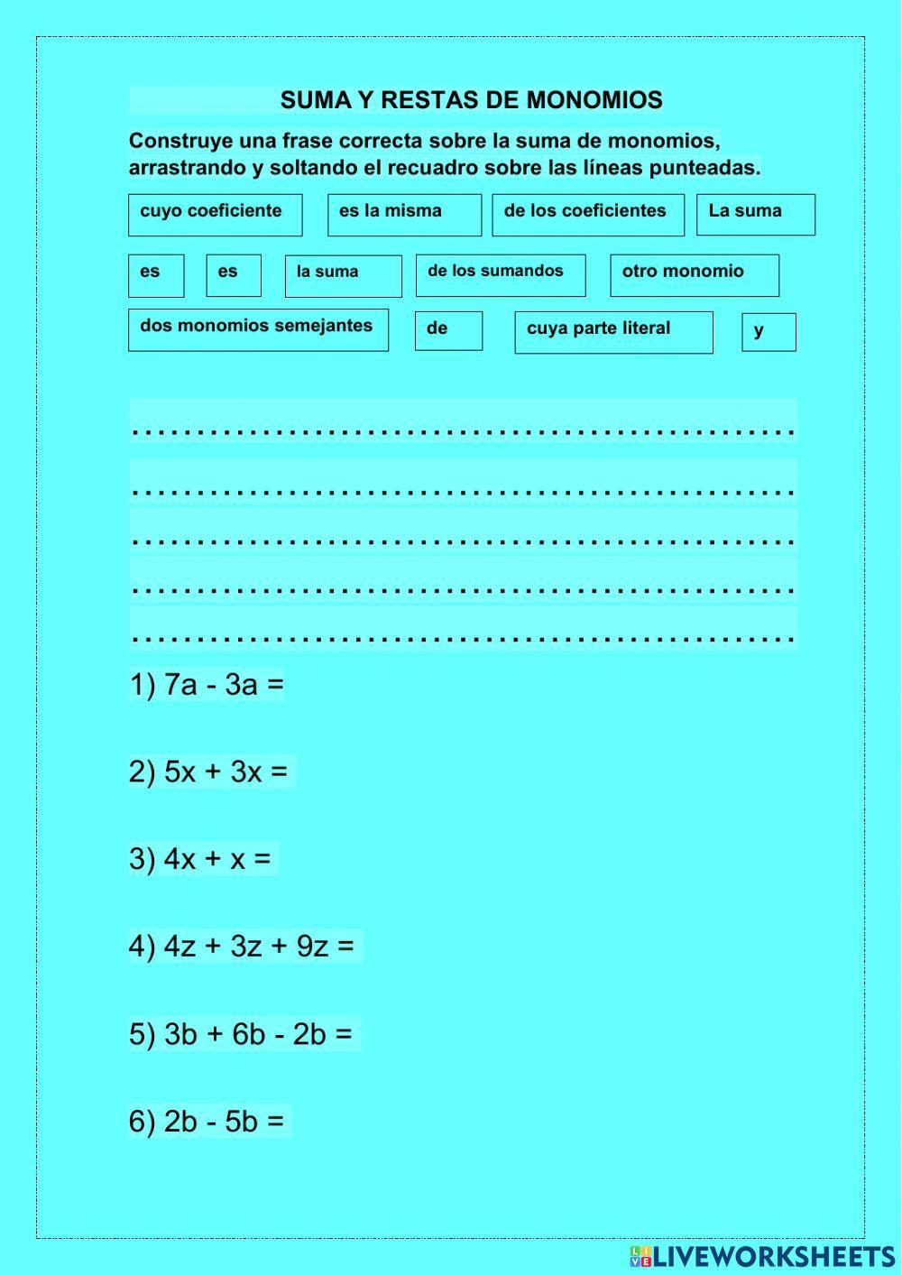 Suma y resta de Monomios