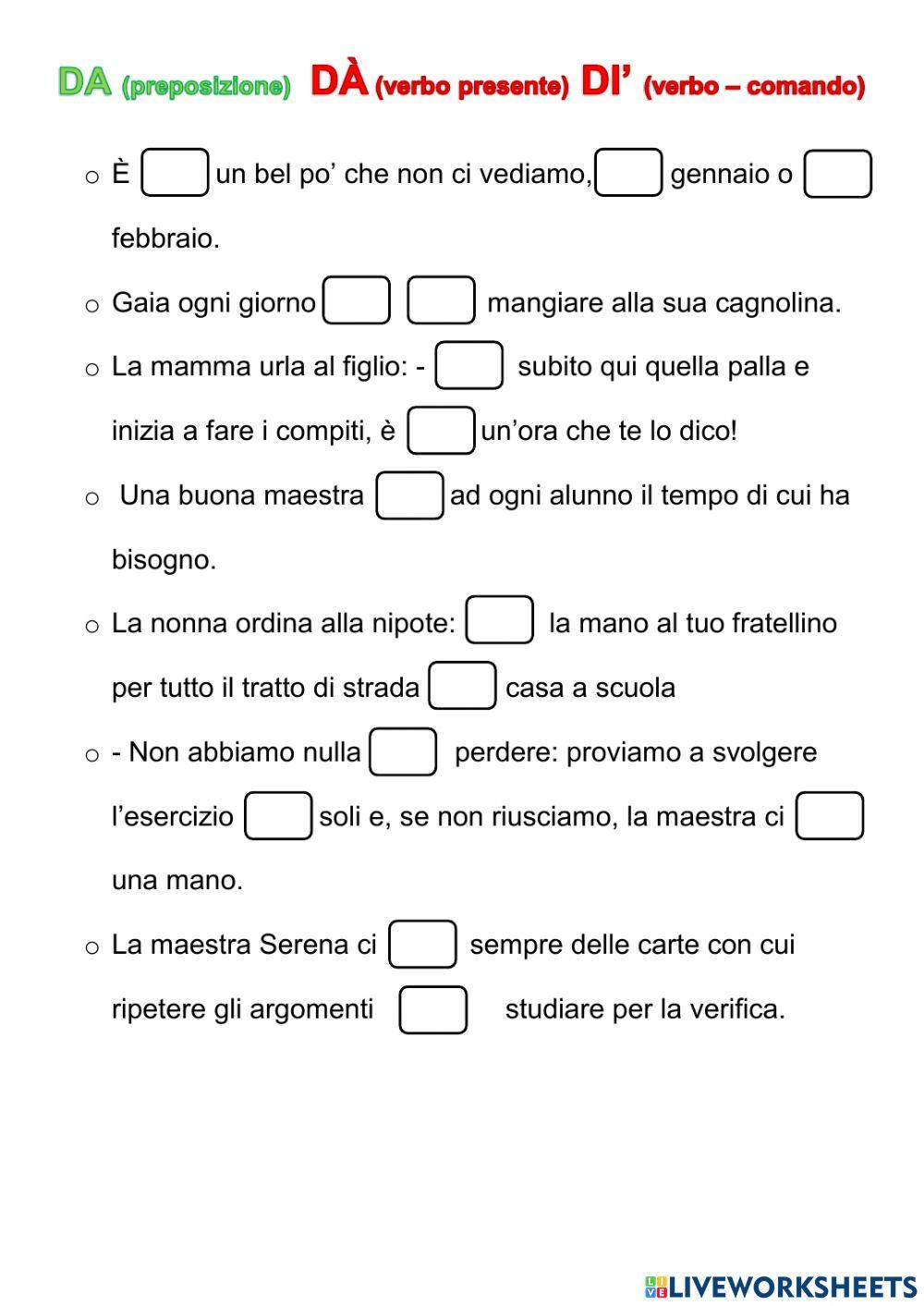 Preposizioni DA DI e monossillabi